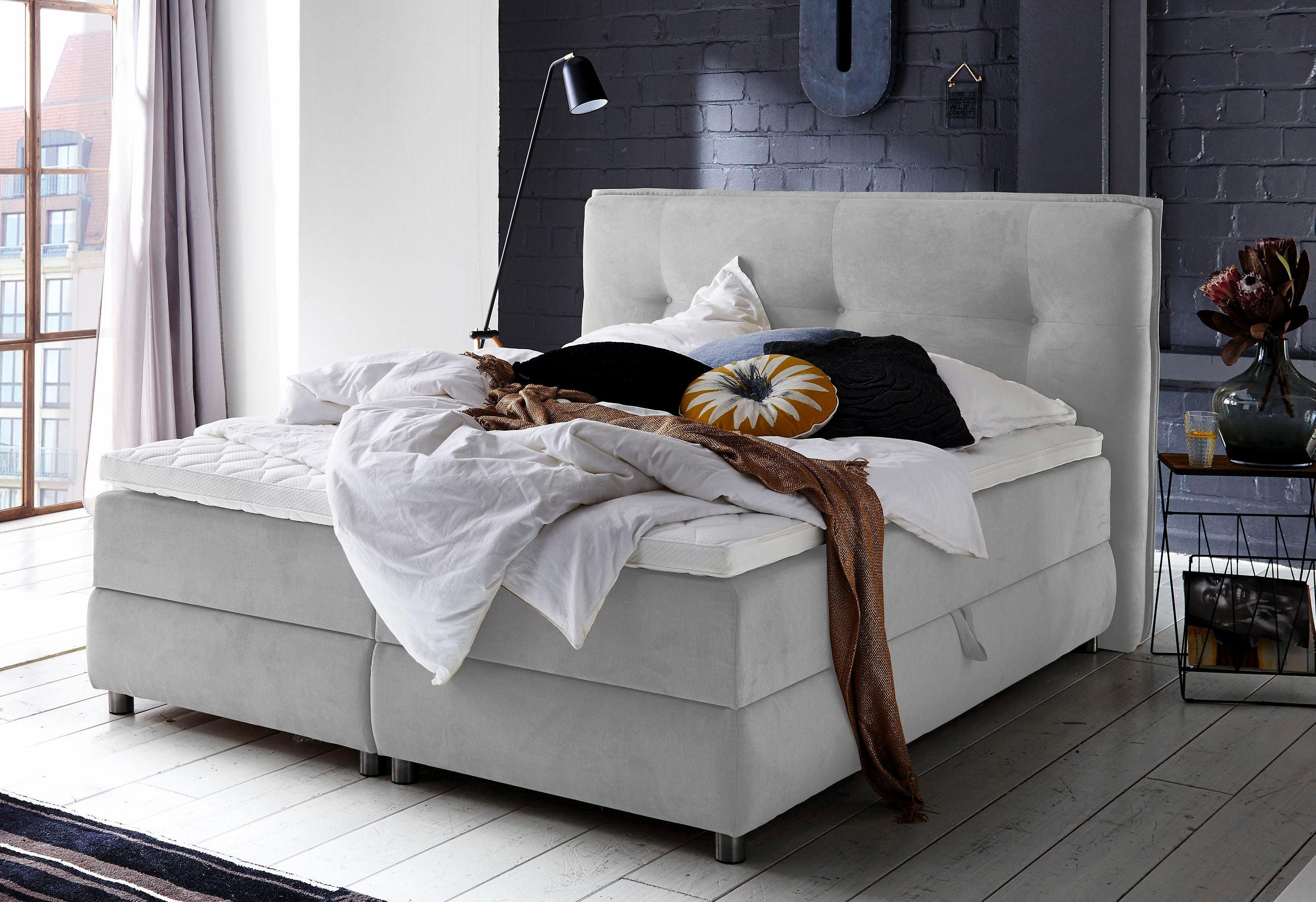 ATLANTIC home collection Boxspring Tilo met pocketveringsmatras, met bedkist en topmatras boxsprings grijs