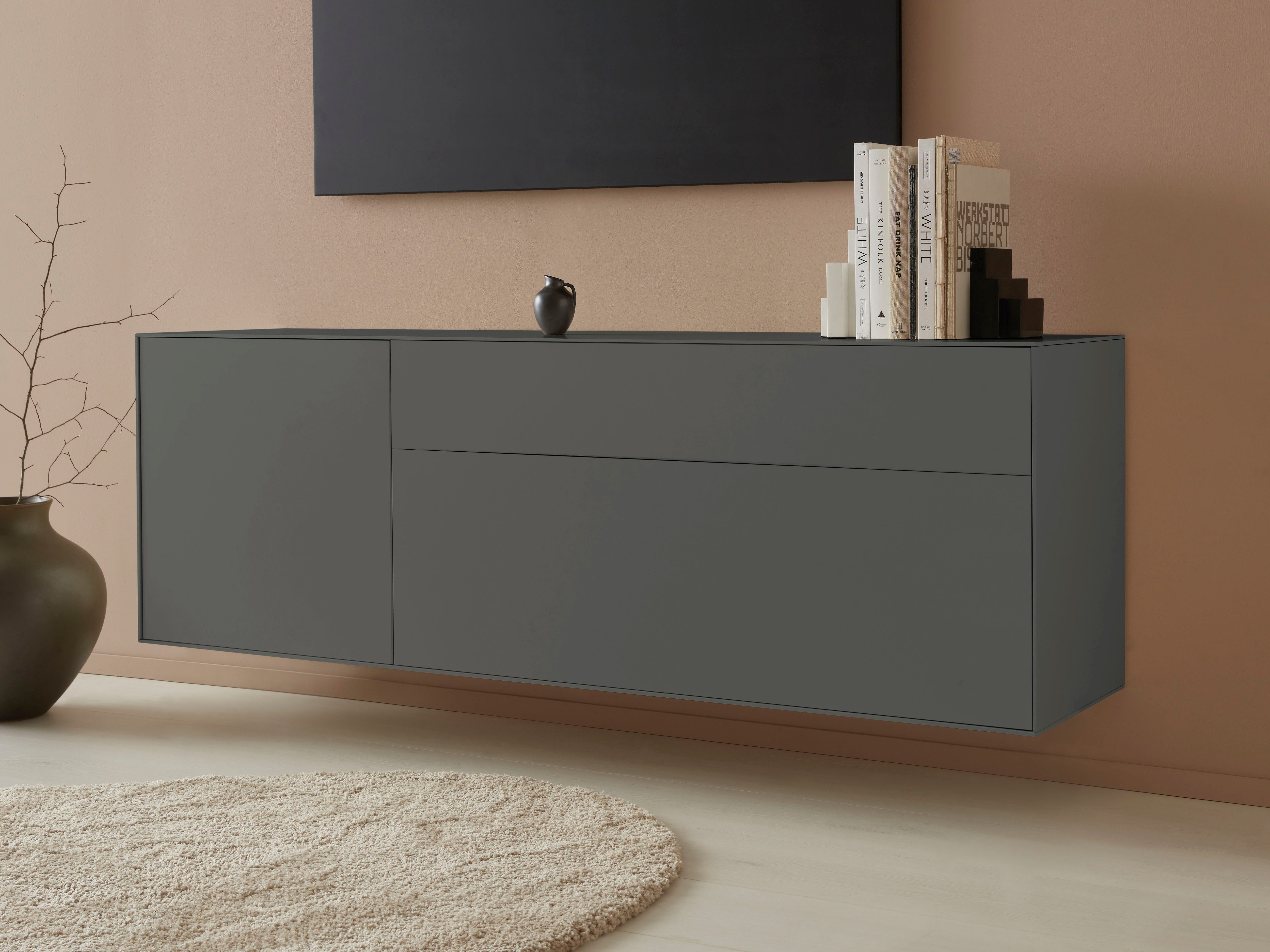 LeGer Home by Lena Gercke Tv-meubel Essentials Breedte: 167 cm, MDF gelakt, push-to-open-functie lowboards grijs