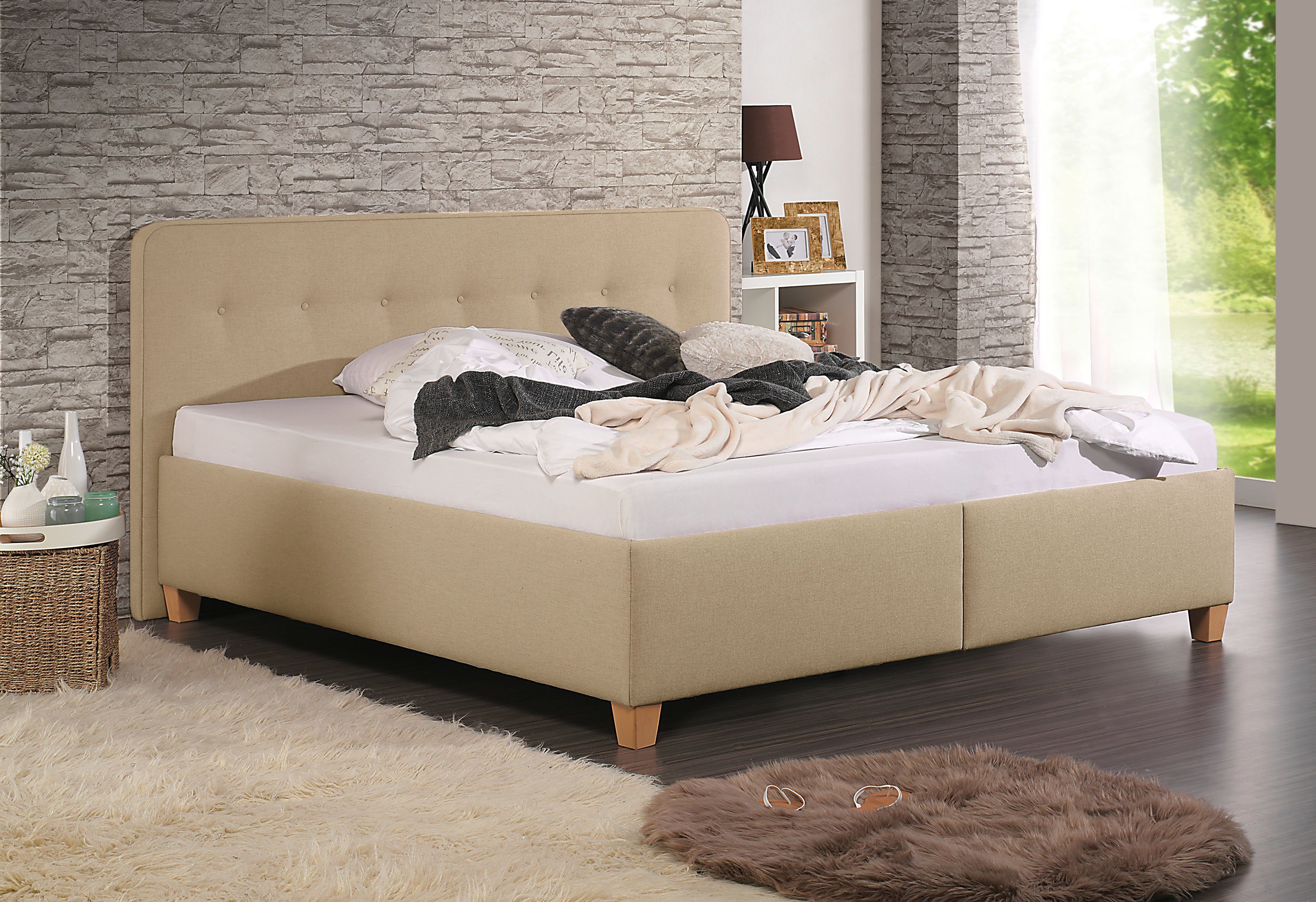 Maintal Gestoffeerd bed Mison met of zonder matras bonell-, koudschuim-, pocketveringskern matras bedden beige