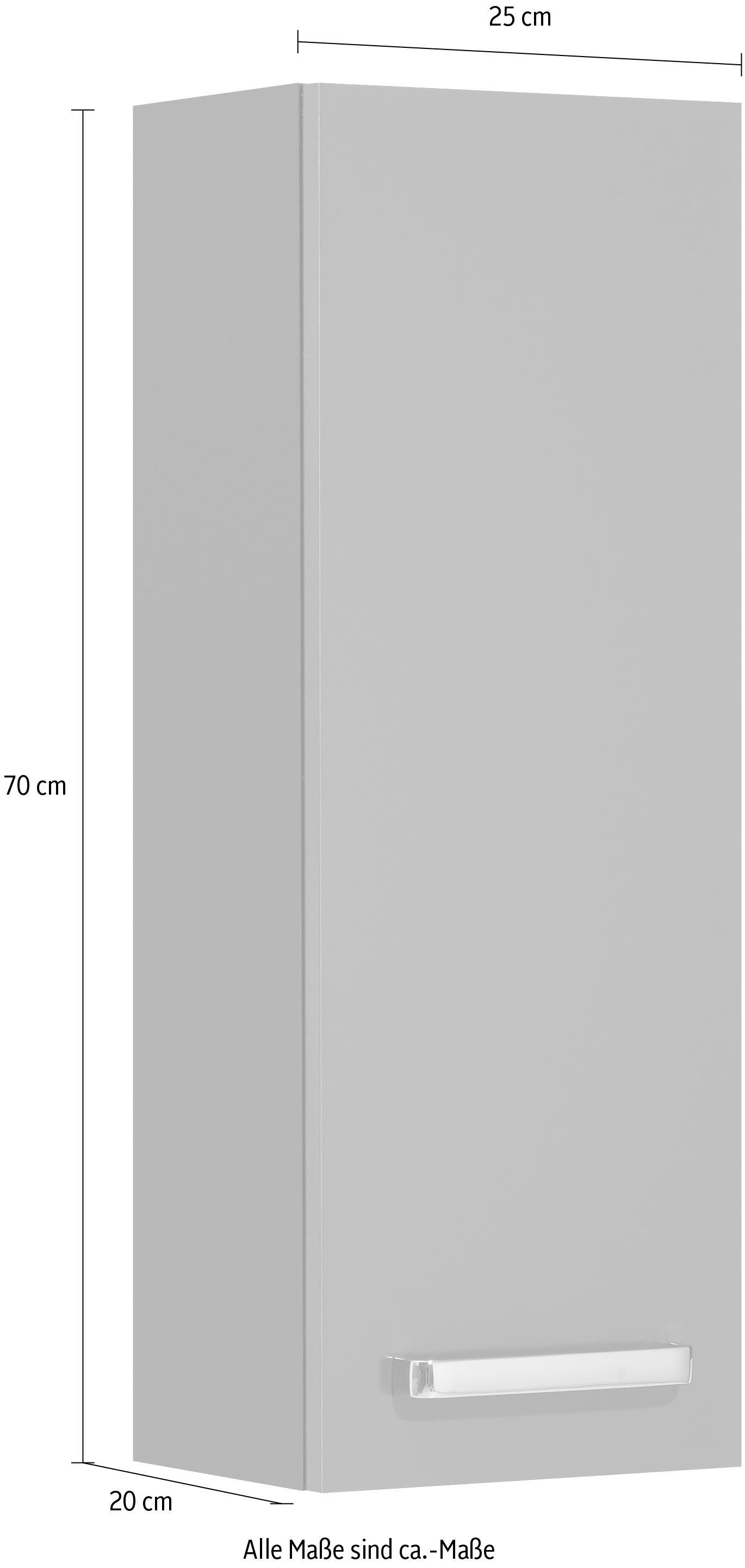 Saphir Hangend kastje Quickset wand-badkast 25 cm breed met 1 deur en 2 legplanken Badkamer-hangend kastje inclusief deurdemper, grepen in glanzend chroom