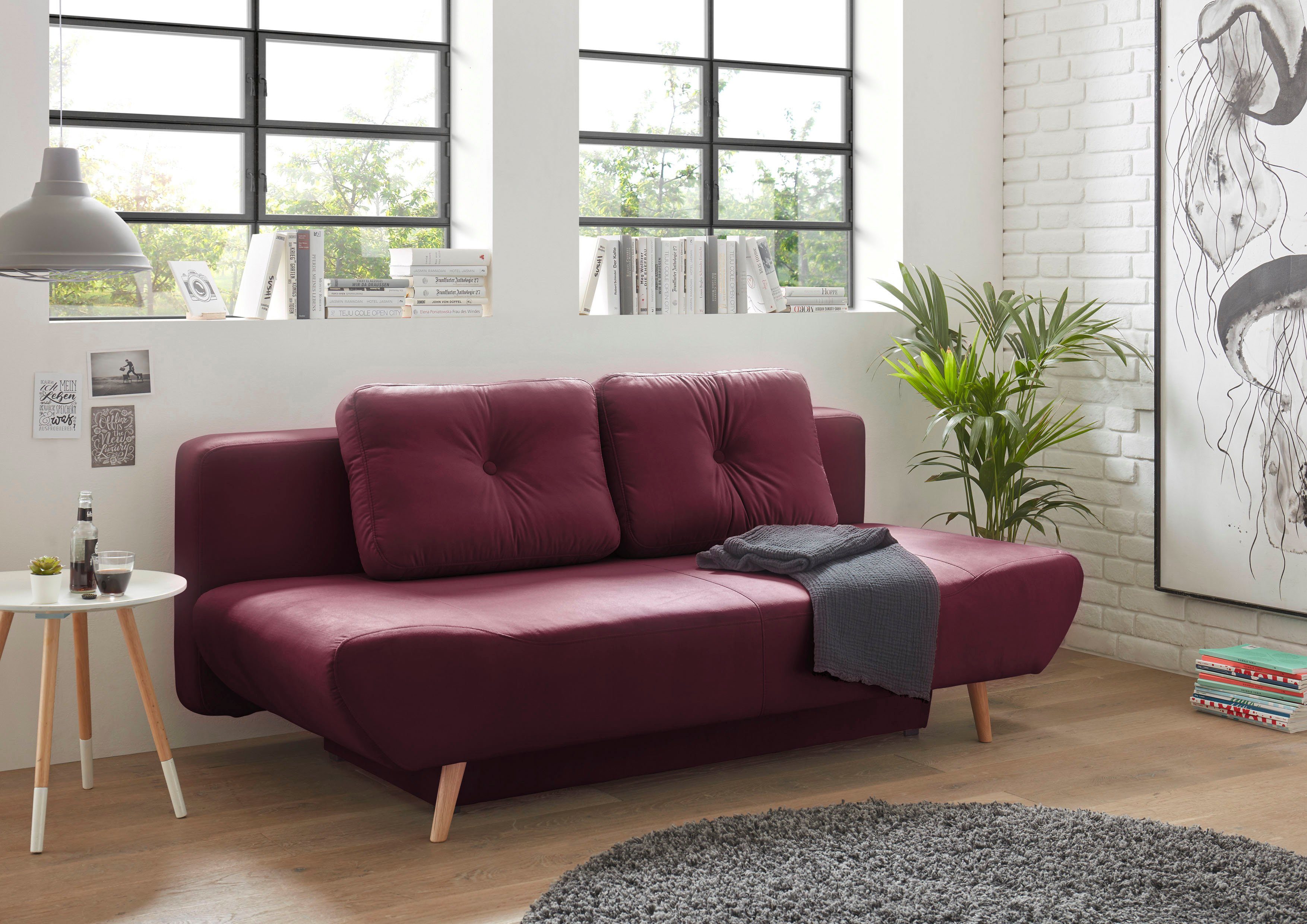 andas Slaapbank Segmon simpel in een comfortabel te bed veranderen, inclusief bedkist rood, slaapbanken
