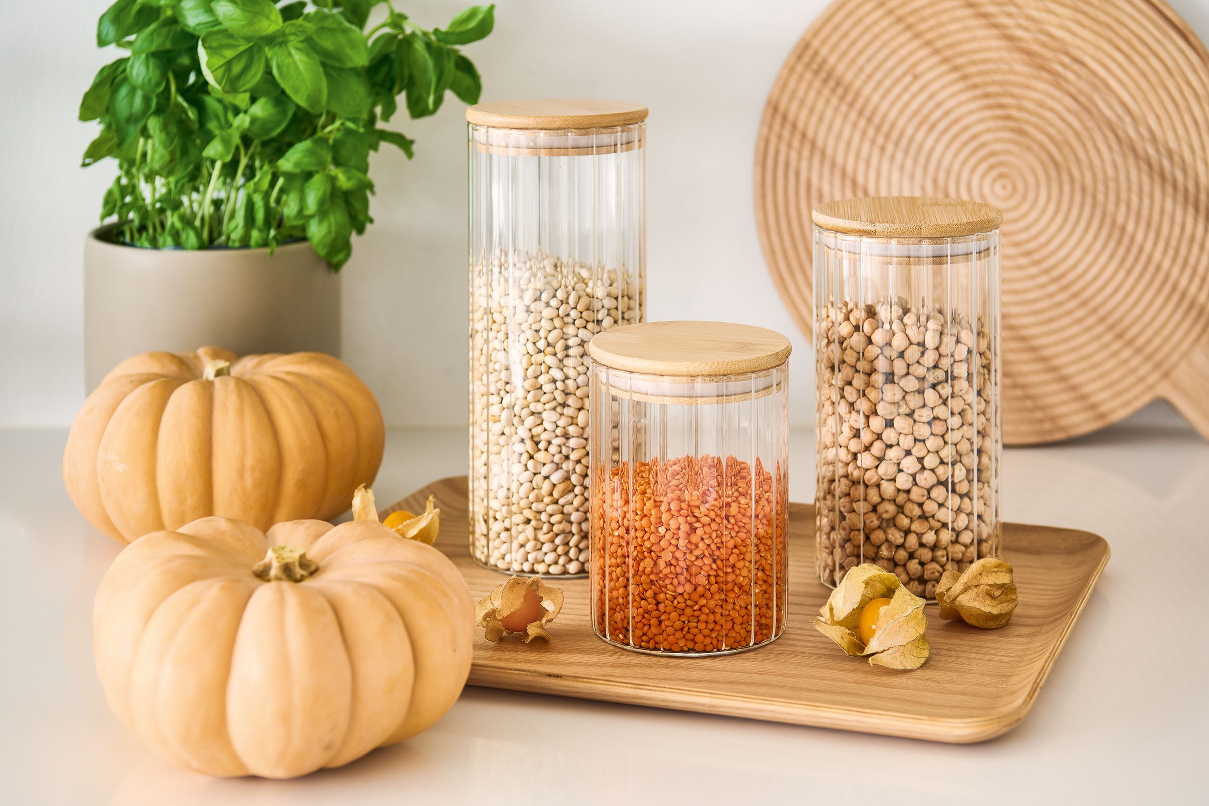 Zeller Present Glazen voorraadpot van borosilicaat met verfijnde groeven (set, 3-delig)