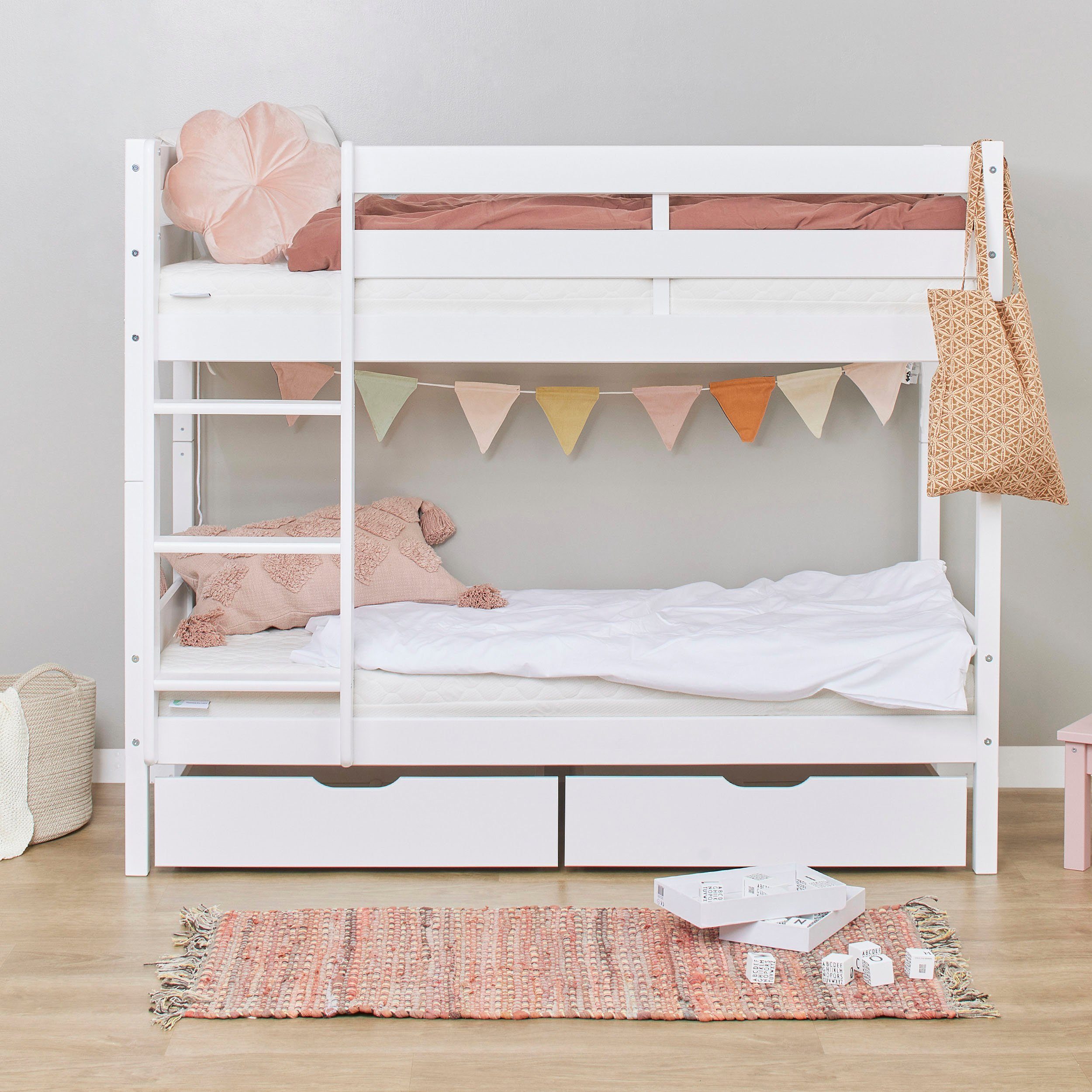 Hoppekids Stapelbed Eco comfort kinderbed 90x200 of 70x160 van massief hout in 4 kleuren