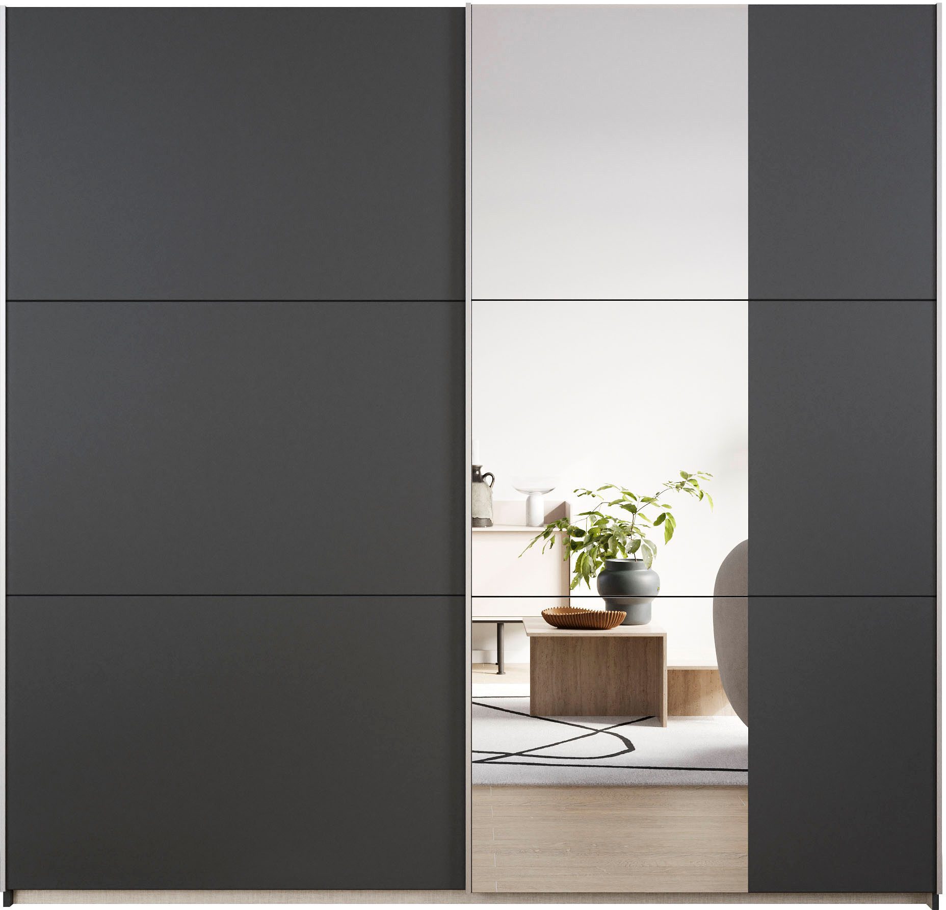 rauch Zweefdeurkast Kledingkast draaideurkast kast garderobe KRONACH TOPSELLER met spiegel en veel opbergruimte, metalen greepstrips, made in germany