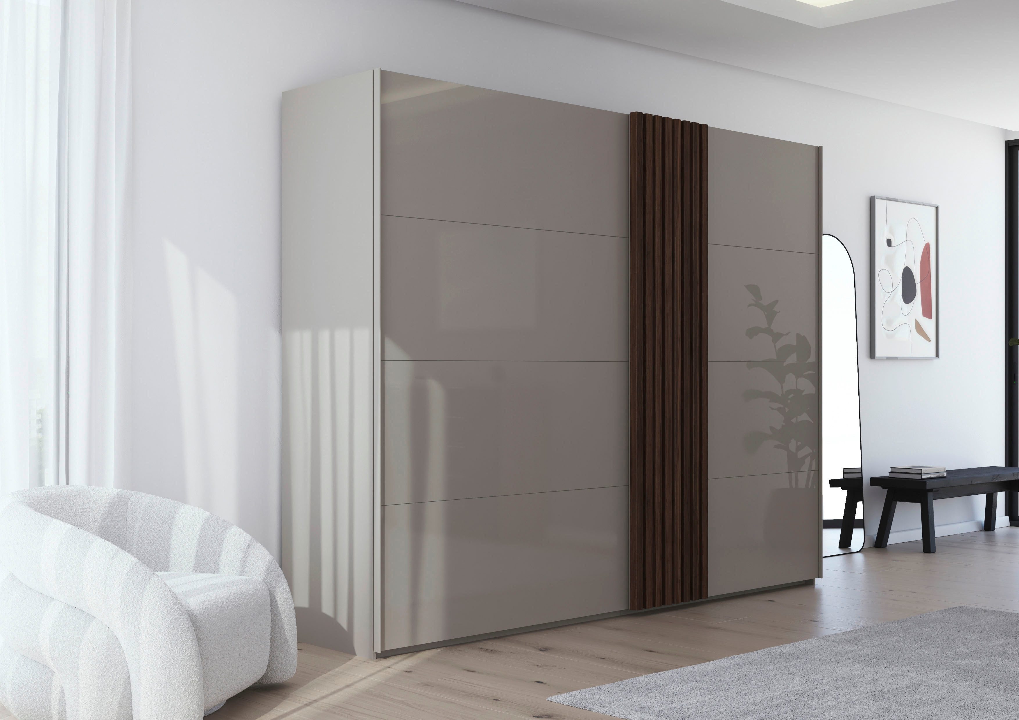 rauch Schuifdeurkast Kledingkast kast garderobe linnenkast TEGIO met hoogwaardige houtdecoratie en glazen front made in germany