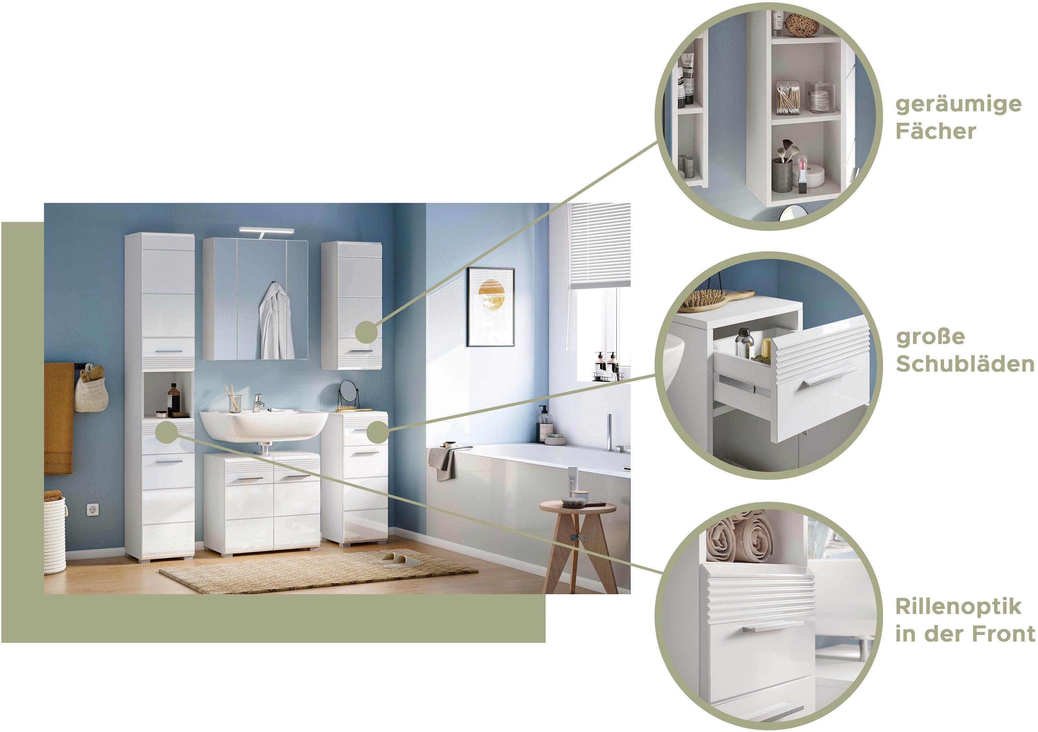 INOSIGN Hoge kast Malmö, Breedte 30 cm, 2 deuren, 1 lade, 1 open vak, MDF-front in verschillende kleuren verkrijgbaar, badkamermeubels, badkamerkast, kast, badkamer