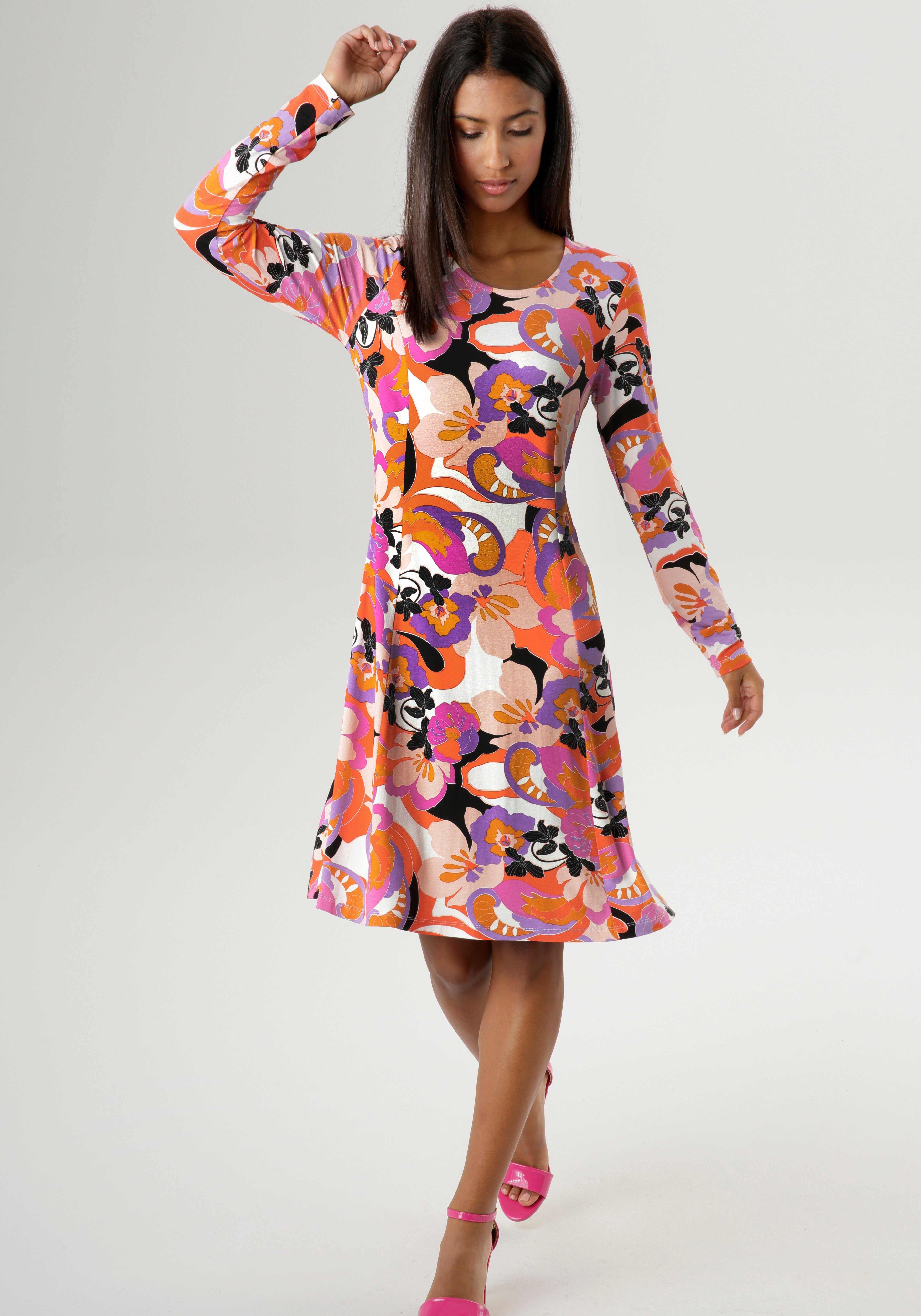 Aniston SELECTED Jerseyjurk met zwierige rok en kleurrijke print nieuwe collectie