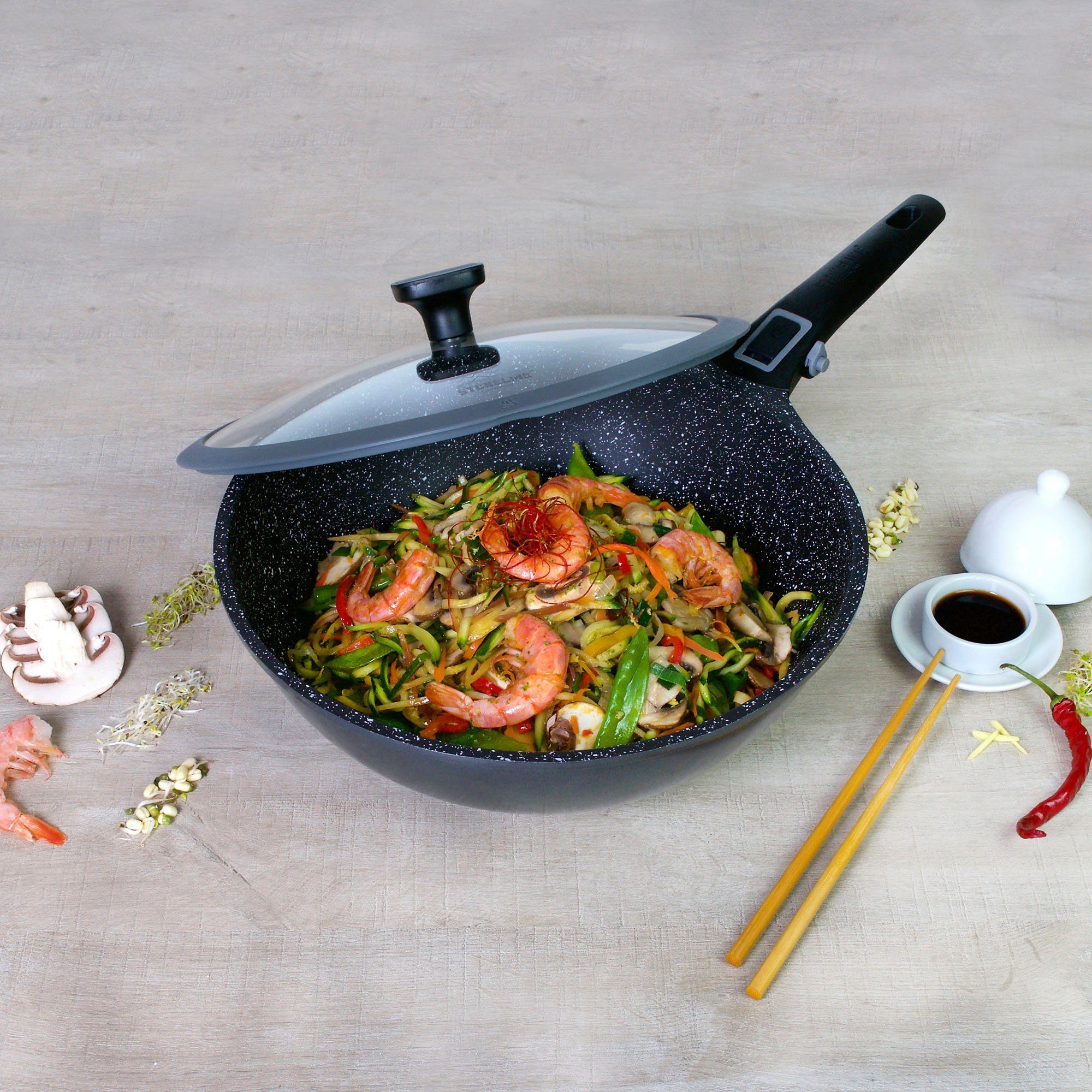 STONELINE Wok Imagination PLUS unieke steenpartikelcoating, ø 30 cm, inductie