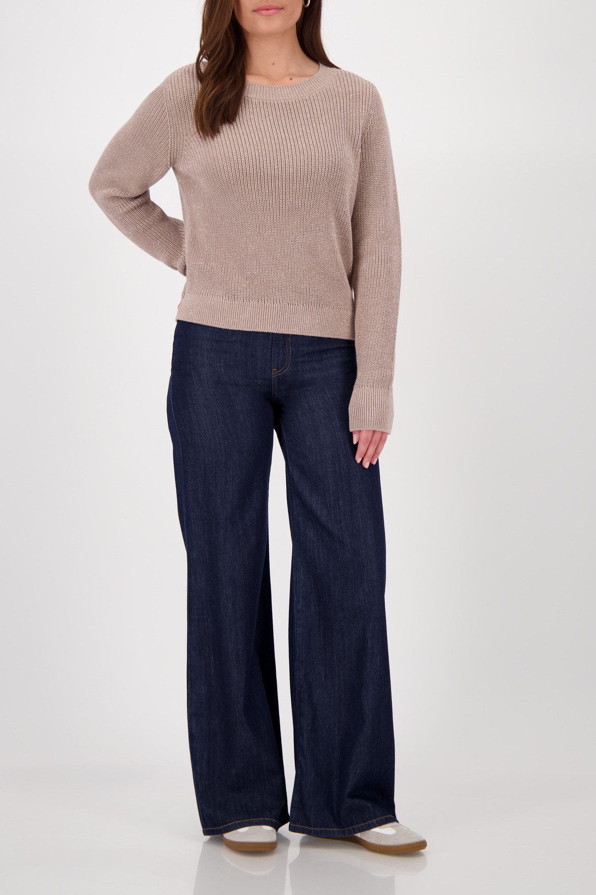 Monari Gebreide Trui Basic Lurex Met een ronde hals