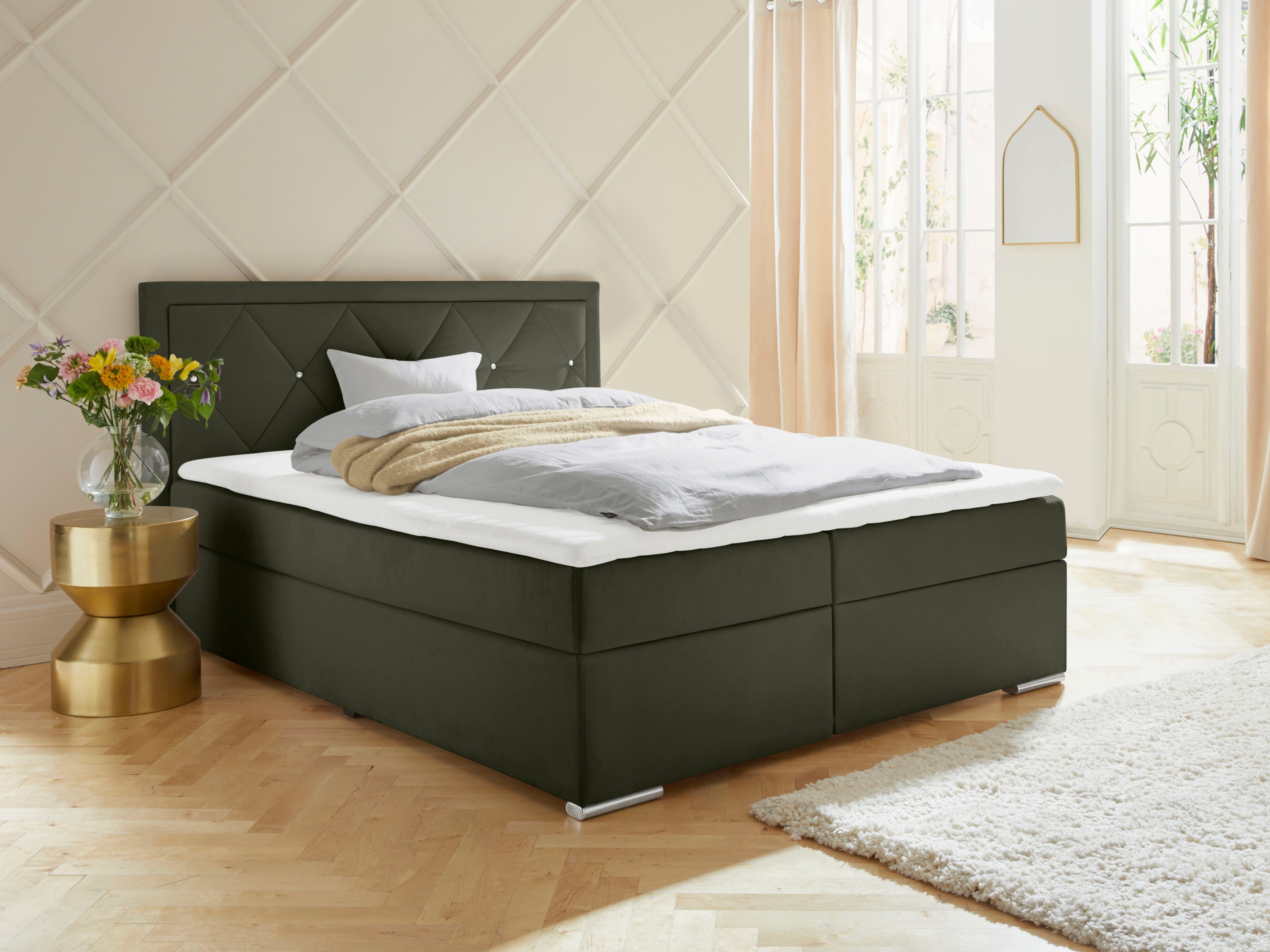 Leonique Boxspring Alfie, bestseller, optioneel met bedlade met strassteentjes in het hoofdbord, h2, h3 en h4 ter keuze