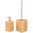 sanilo set badkameraccessoires bamboe bestaand uit zeepdispenser en toiletborstel, gestructureerd (combi-set, 2-delig) bruin