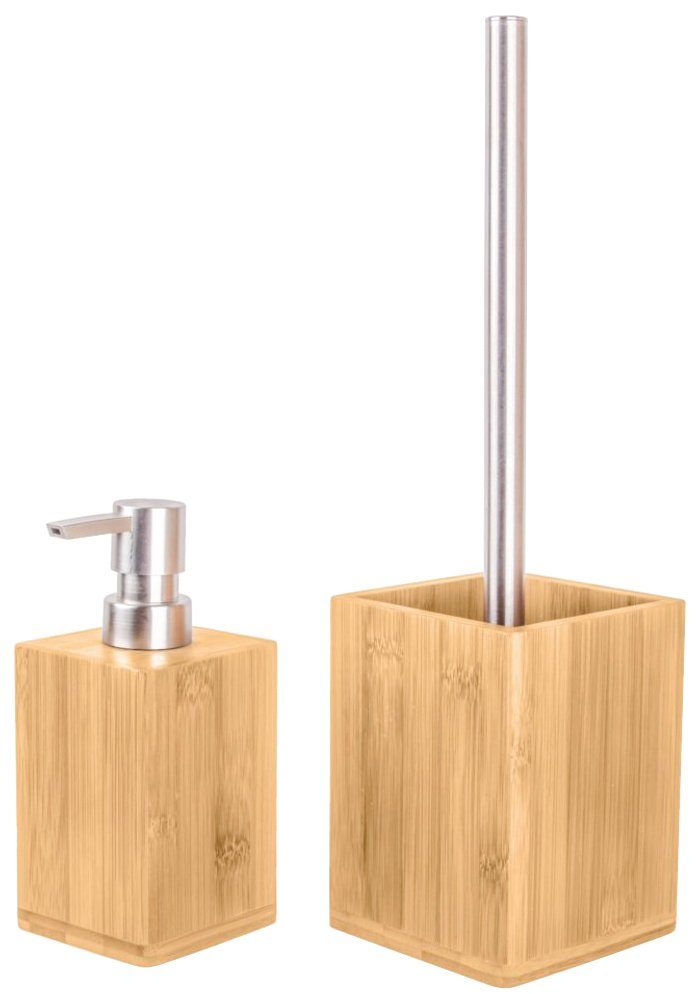 Sanilo Sets badkameraccessoires Bamboe bestaand uit zeepdispenser en toiletborstel, gestructureerd (combi-set, 2-delig)