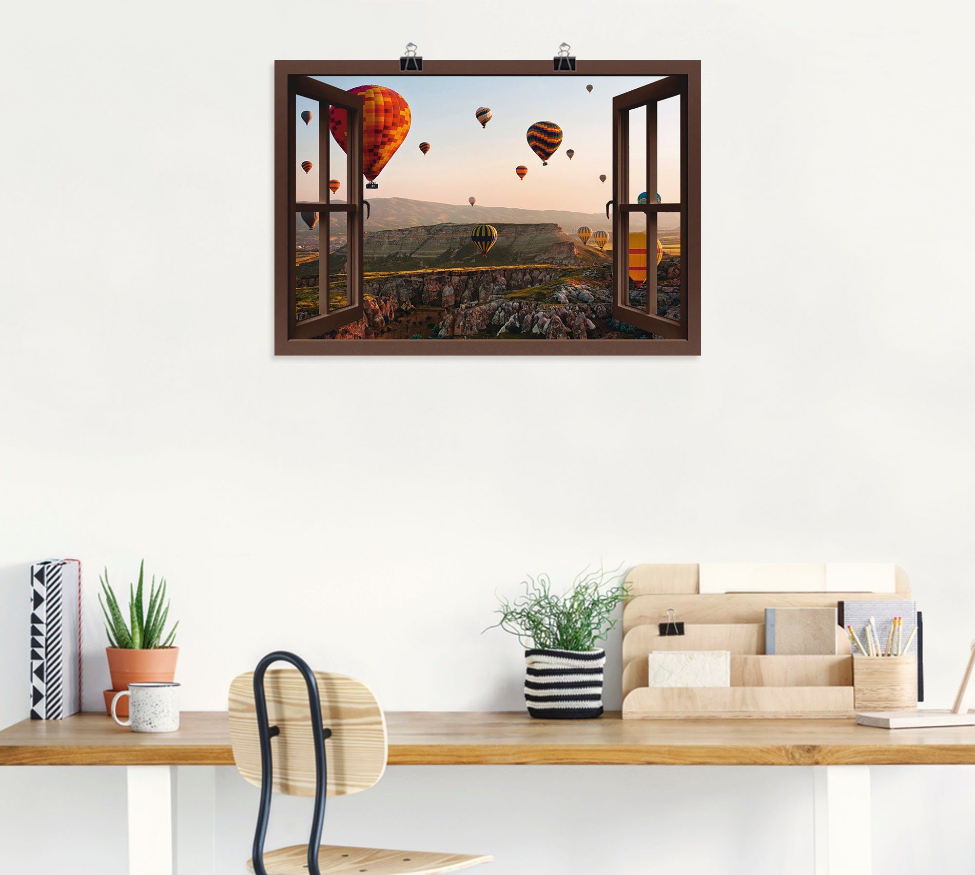 Artland Artprint Blik uit het venster Cappadocië ballonvaart als artprint op linnen, poster, muursticker in verschillende maten
