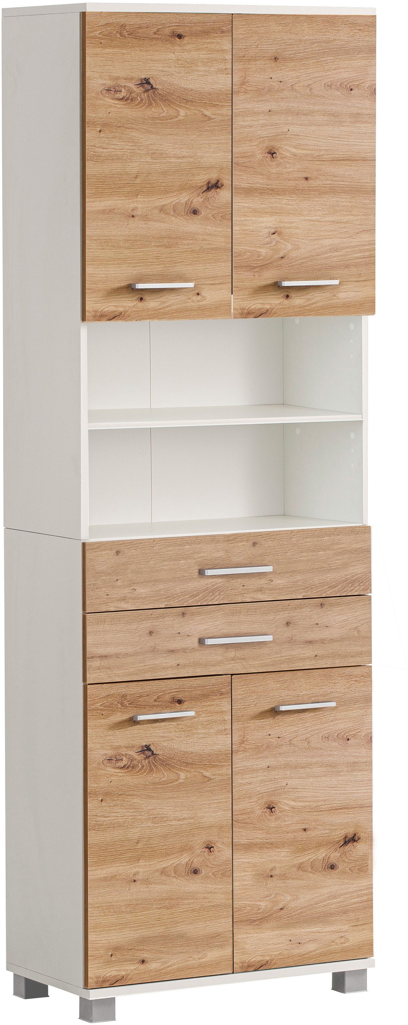 welltime Hoge kast Palermo, Made in Germany Breedte 60 cm, verstelbare planken, metalen grepen hoge kasten wit
