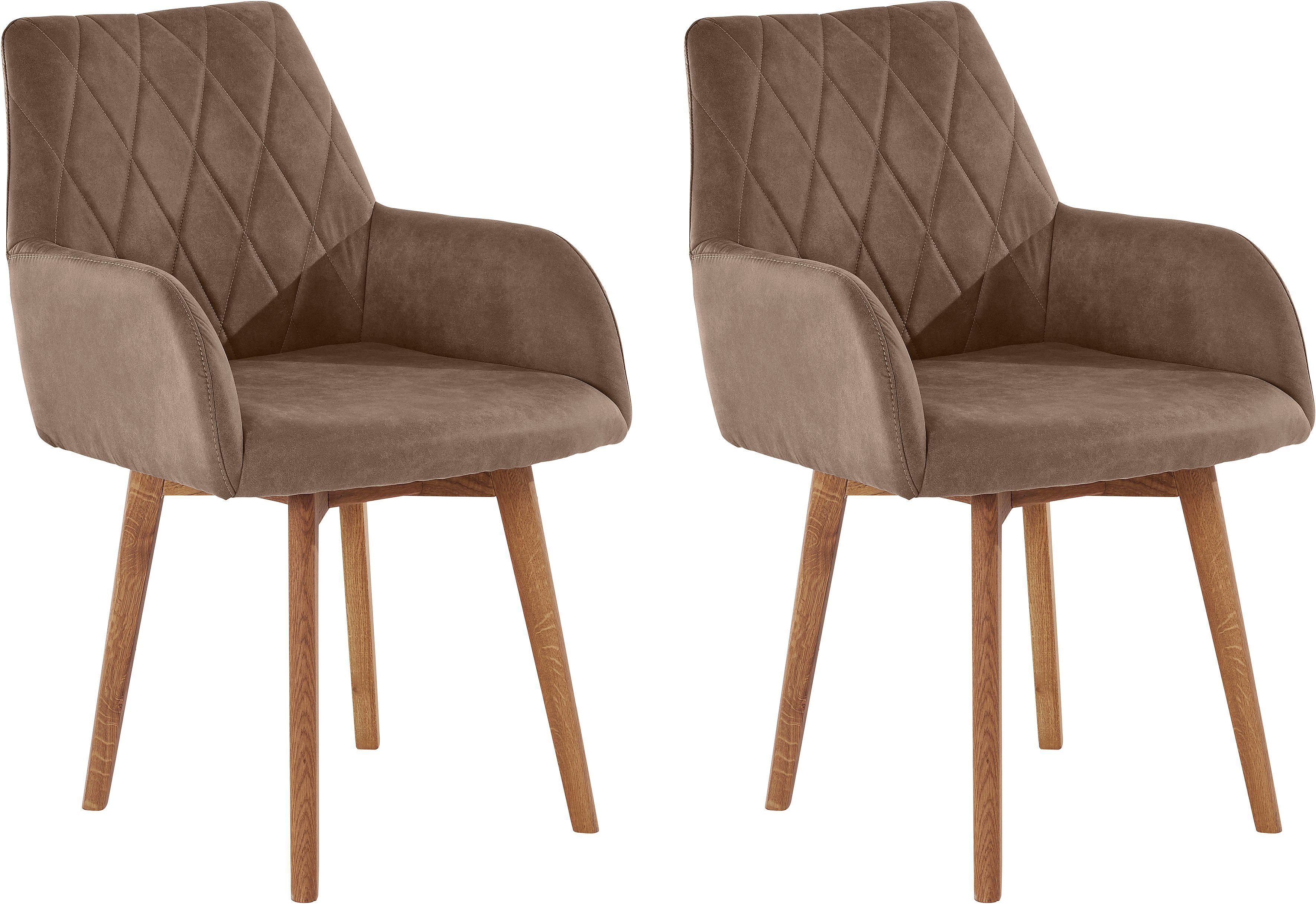 Home affaire Eetkamerstoel Brest Fauteuil in leer of microvezel, geolied massief eiken frame (2 stuks)