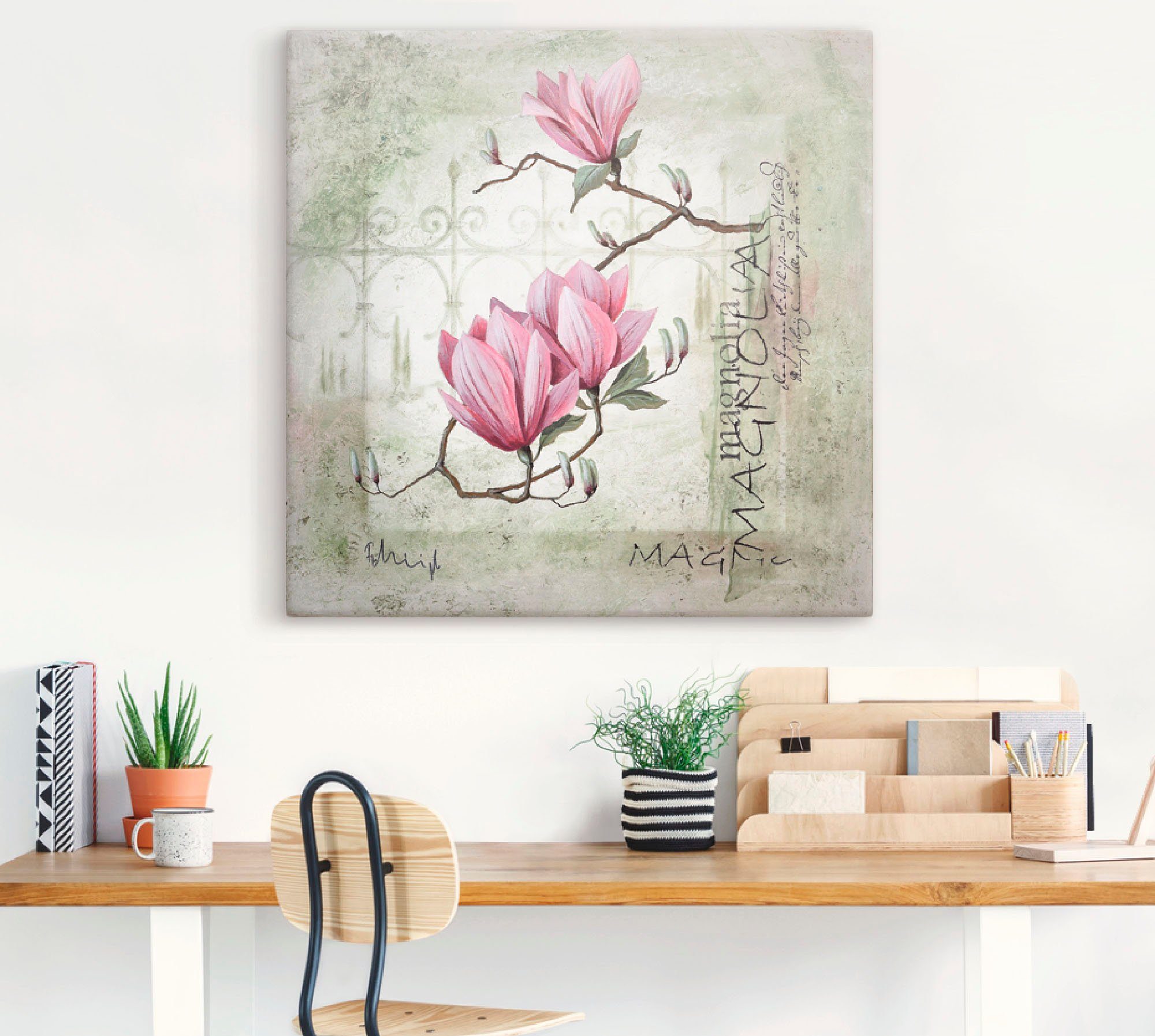 Artland Artprint Pinkkleurige magnolia als artprint op linnen, poster, muursticker in verschillende maten
