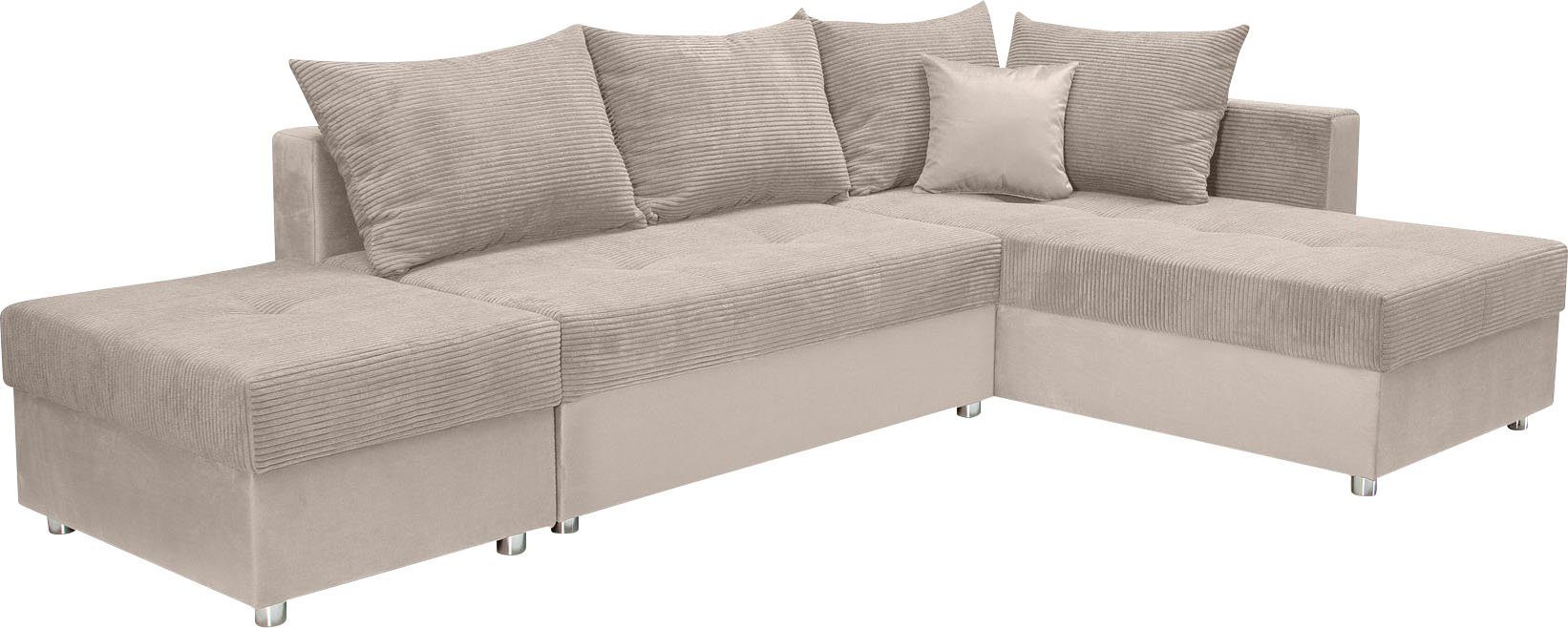 COLLECTION AB Hoekbank Italia L-vorm met slaapbank functie en bedbox, in mix van fluweel en ribfluweel