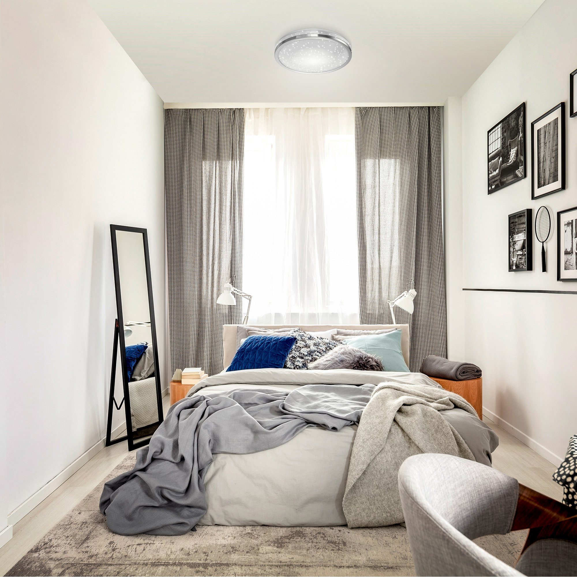 B.K.Licht Led-plafondlamp Plafondlamp met sterdecor, 10W LED 900lm, neutraal wit, chroomkleurig