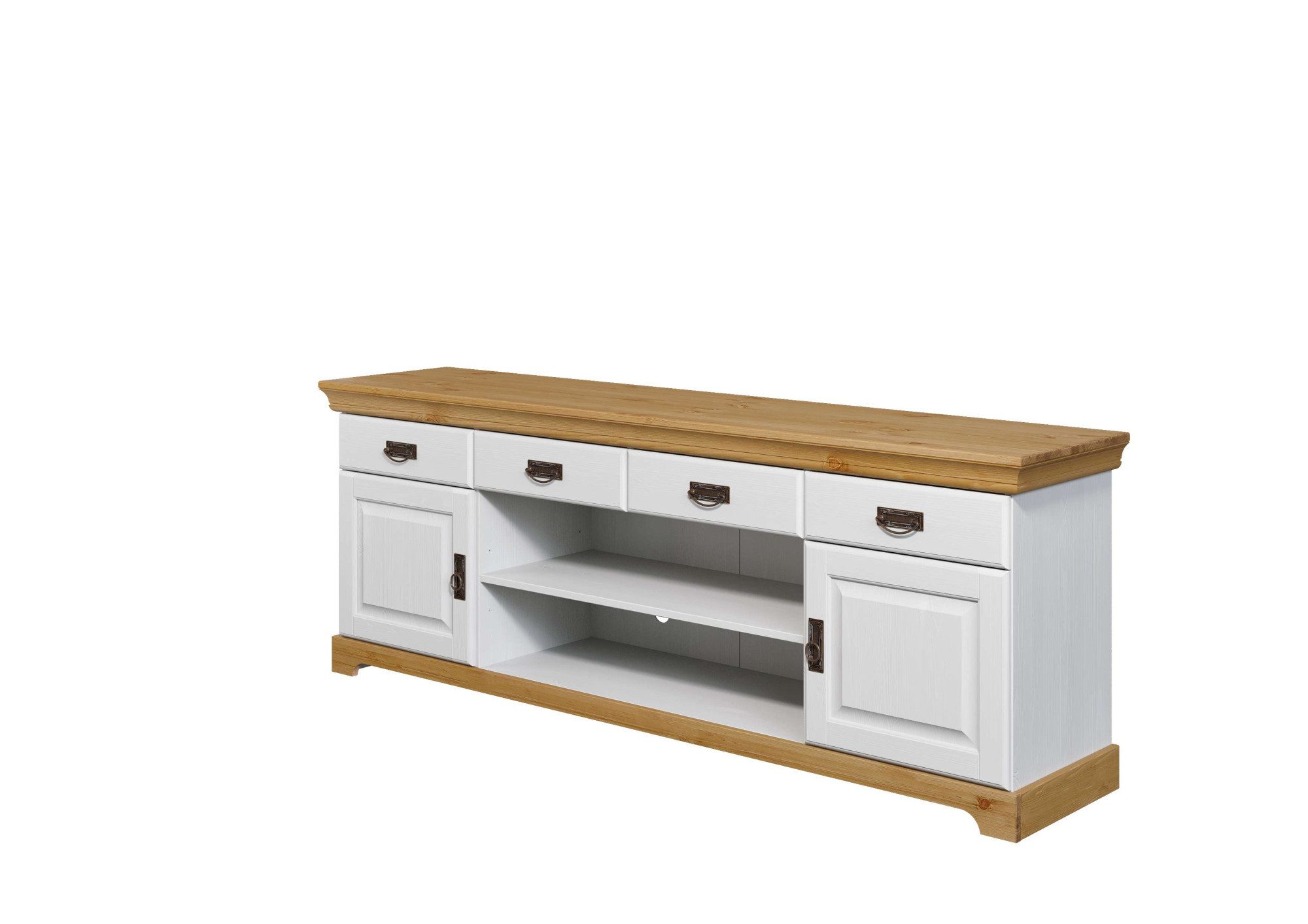 Home affaire Tv-meubel Rügen gecertificeerd massief hout, breedte 180 cm, in landhuisstijl lowboards wit