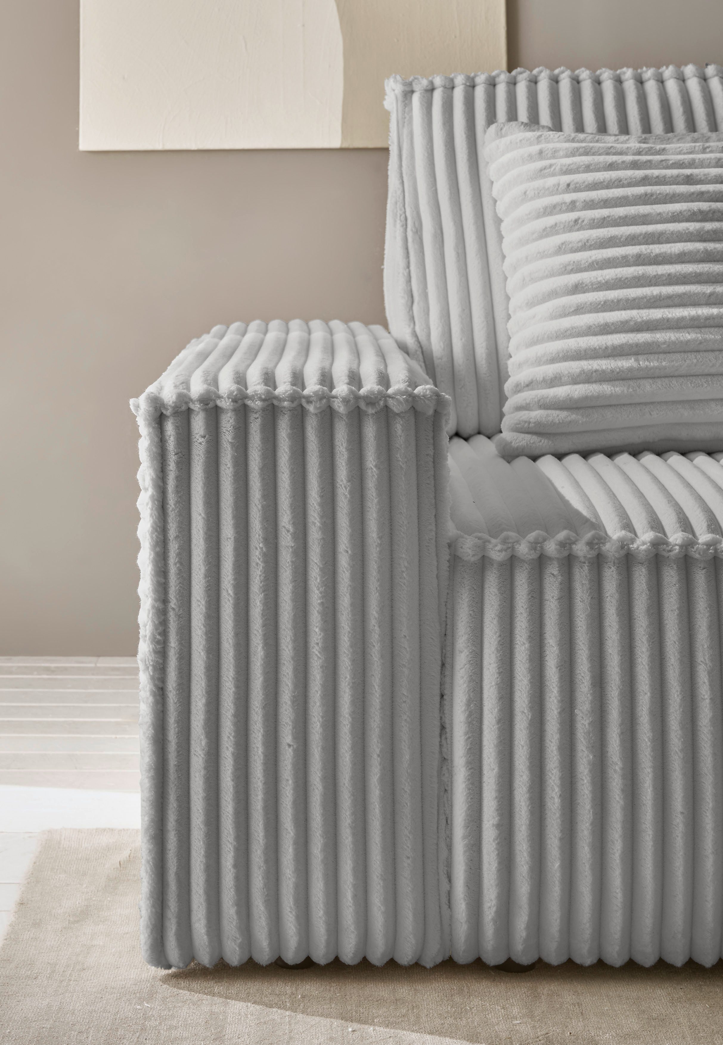 andas Hoekbank Finnley slaapbank 267 cm in Bouclé, fijne structuur en cord, L-vorm