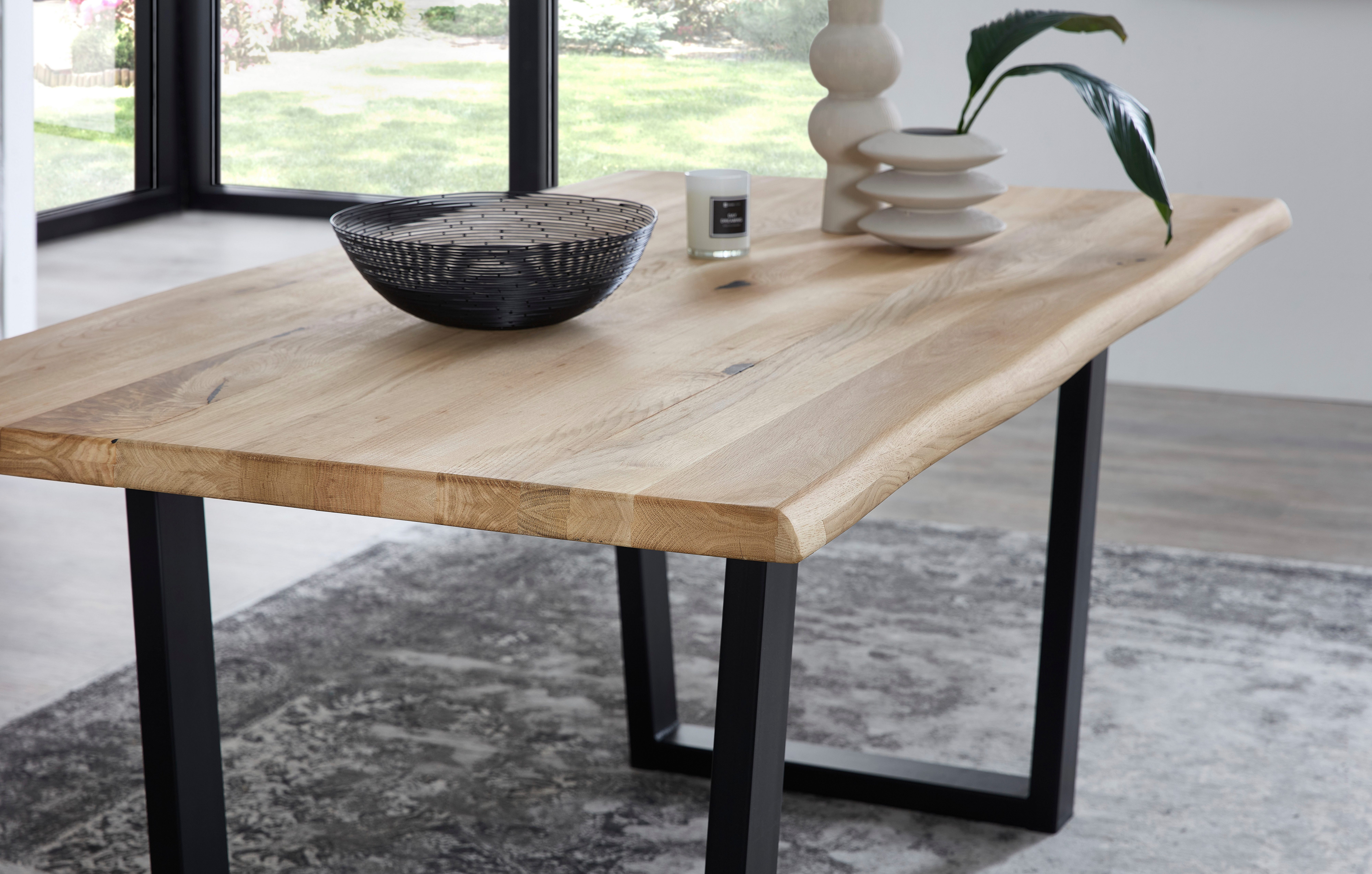 Stolkom Eettafel Benny Eik massief hout, tafel met boomrand