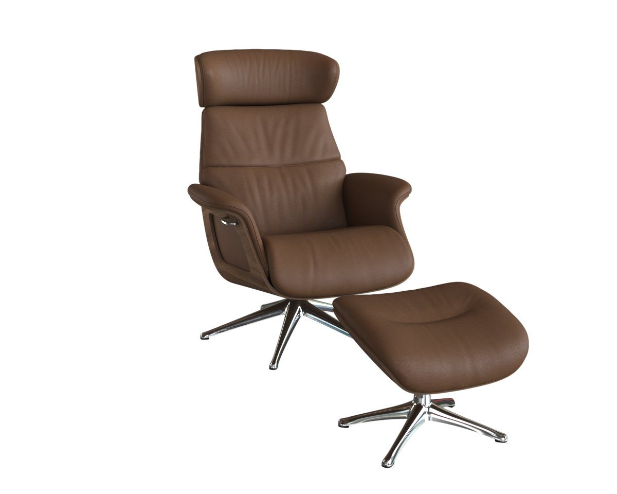 FLEXLUX Relaxfauteuil Clement relaxstoel, gestoffeerde stoel, ligstoel, TV-stoel, Rug- & hoofdverstelling, draaibaar, armleuning walnoot, voet