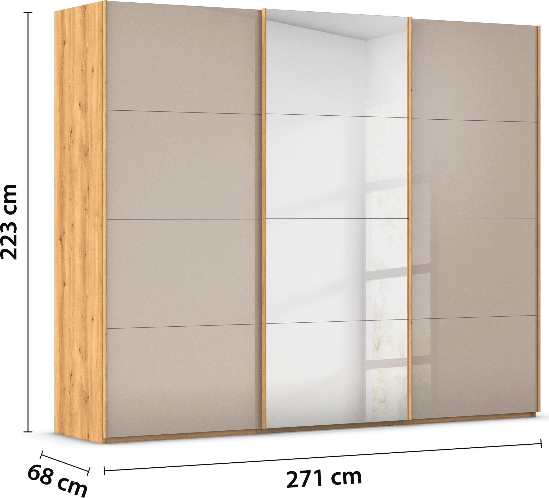 rauch Schuifdeurkast Kledingkast Kast Garderobe Slaapkamerkast SCALE-FYRA edel vierdelige deuren spiegel/glas-mix veel kleuren made in germany