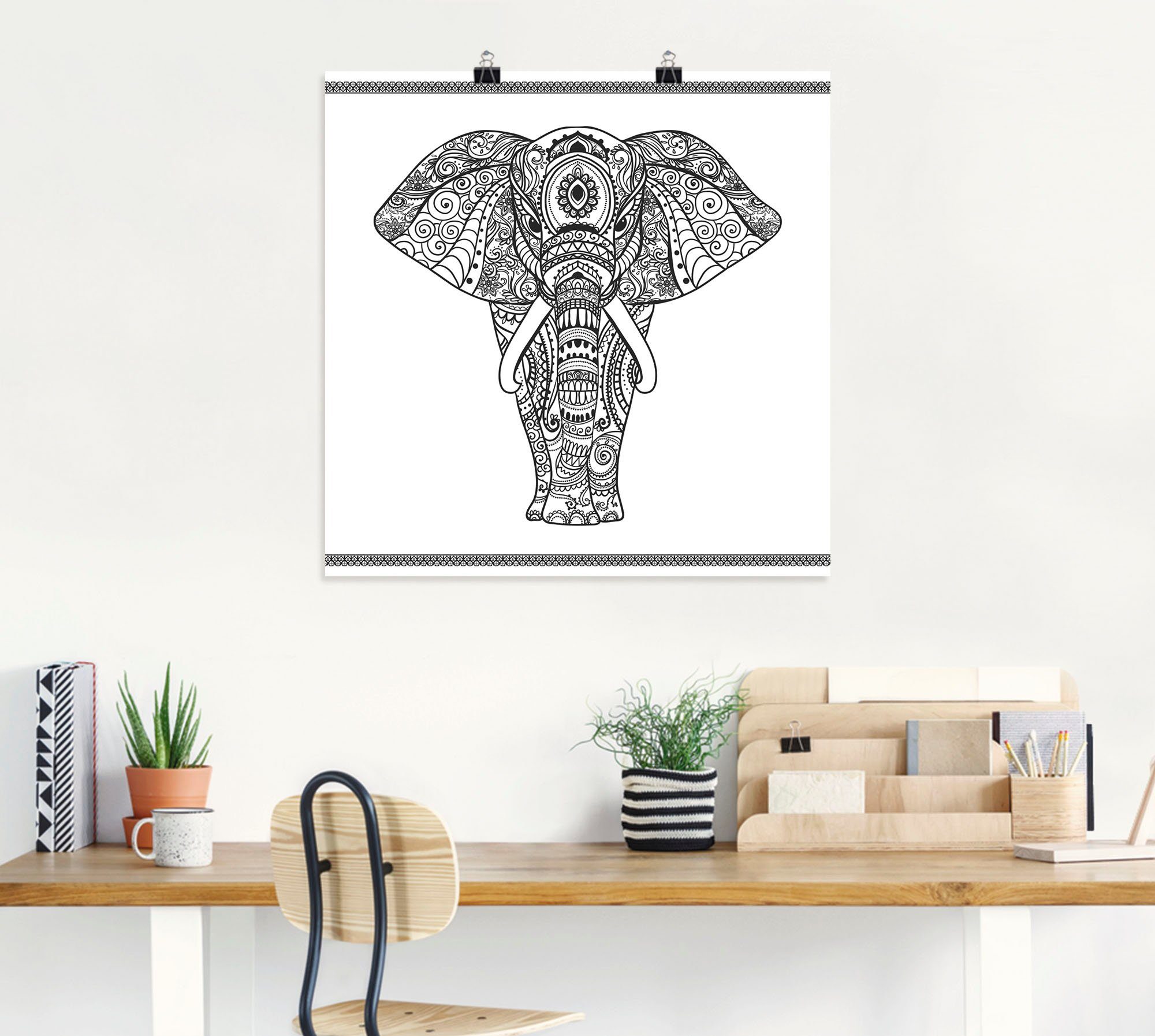 Artland Artprint Olifant in mandala als artprint op linnen, poster, muursticker in verschillende maten