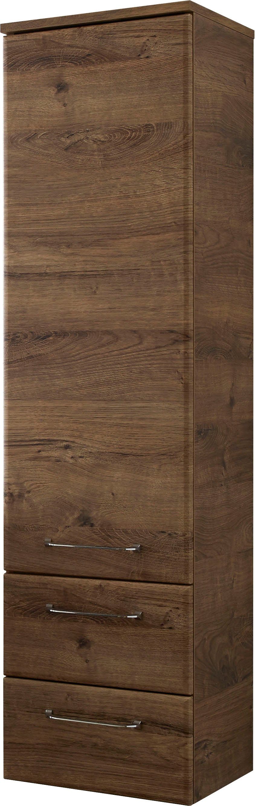 Saphir Halfhoge kast Quickset badkamermeubel 35 cm breed, 1 deur, 2 laden, 2 planken Badkamer-halfhoge kast inclusief deurdemper, grepen in glanzend chroom