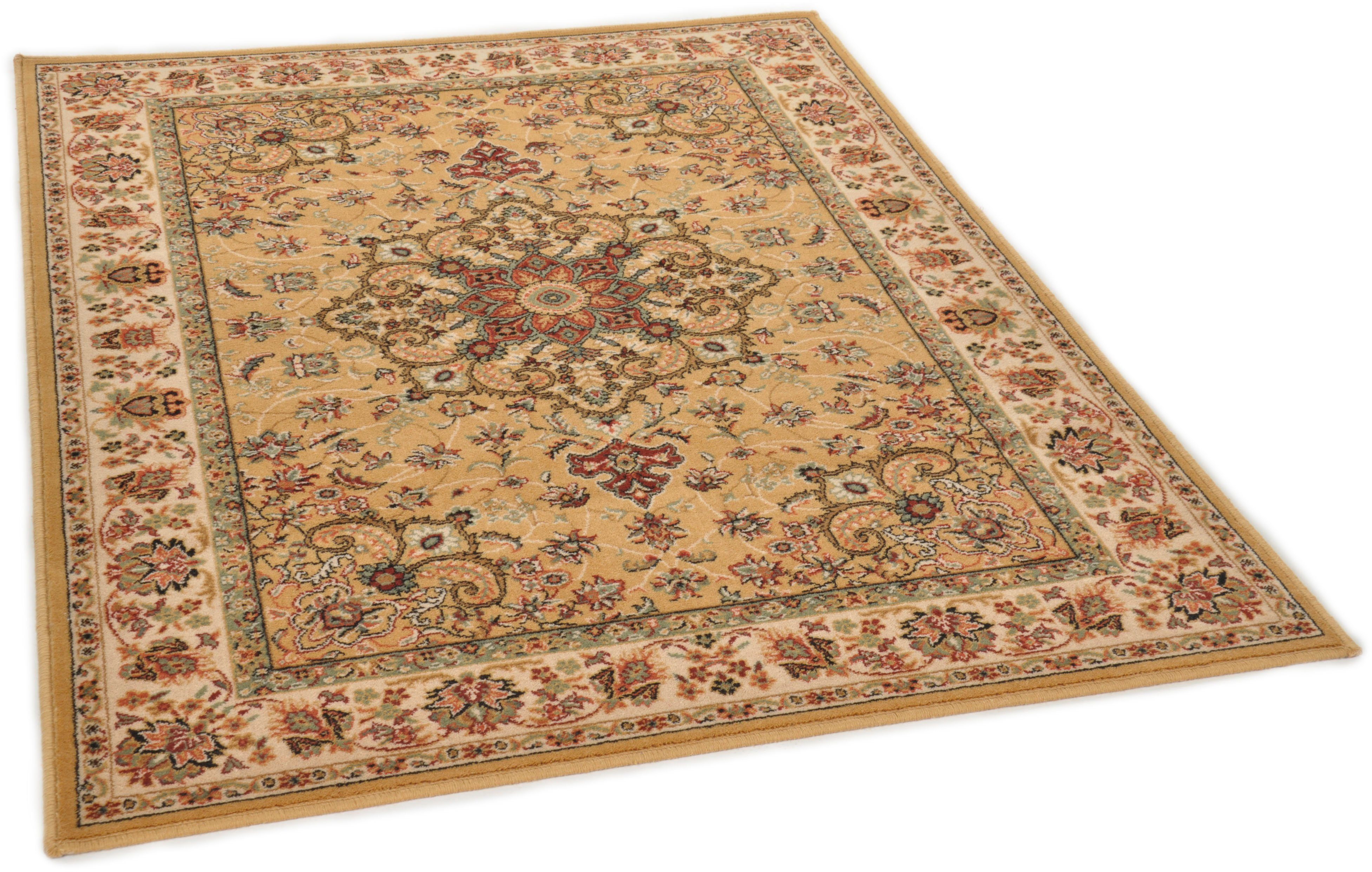 THEKO Wollen kleed Turan 859 zuivere wol, oriënt-look, ideaal in de woonkamer & slaapkamer wollen vloerkleden maat 133 cm x 190 cm x 12 mm beige