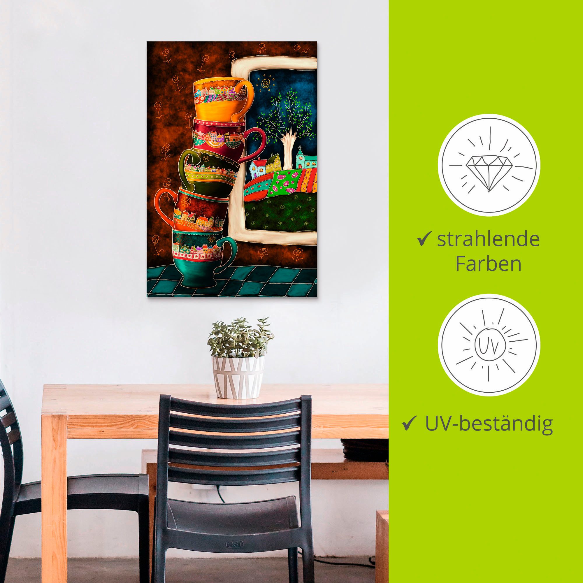 Artland Artprint Vrolijke koffiekopjes als artprint van aluminium, artprint voor buiten, artprint op linnen, poster, muursticker