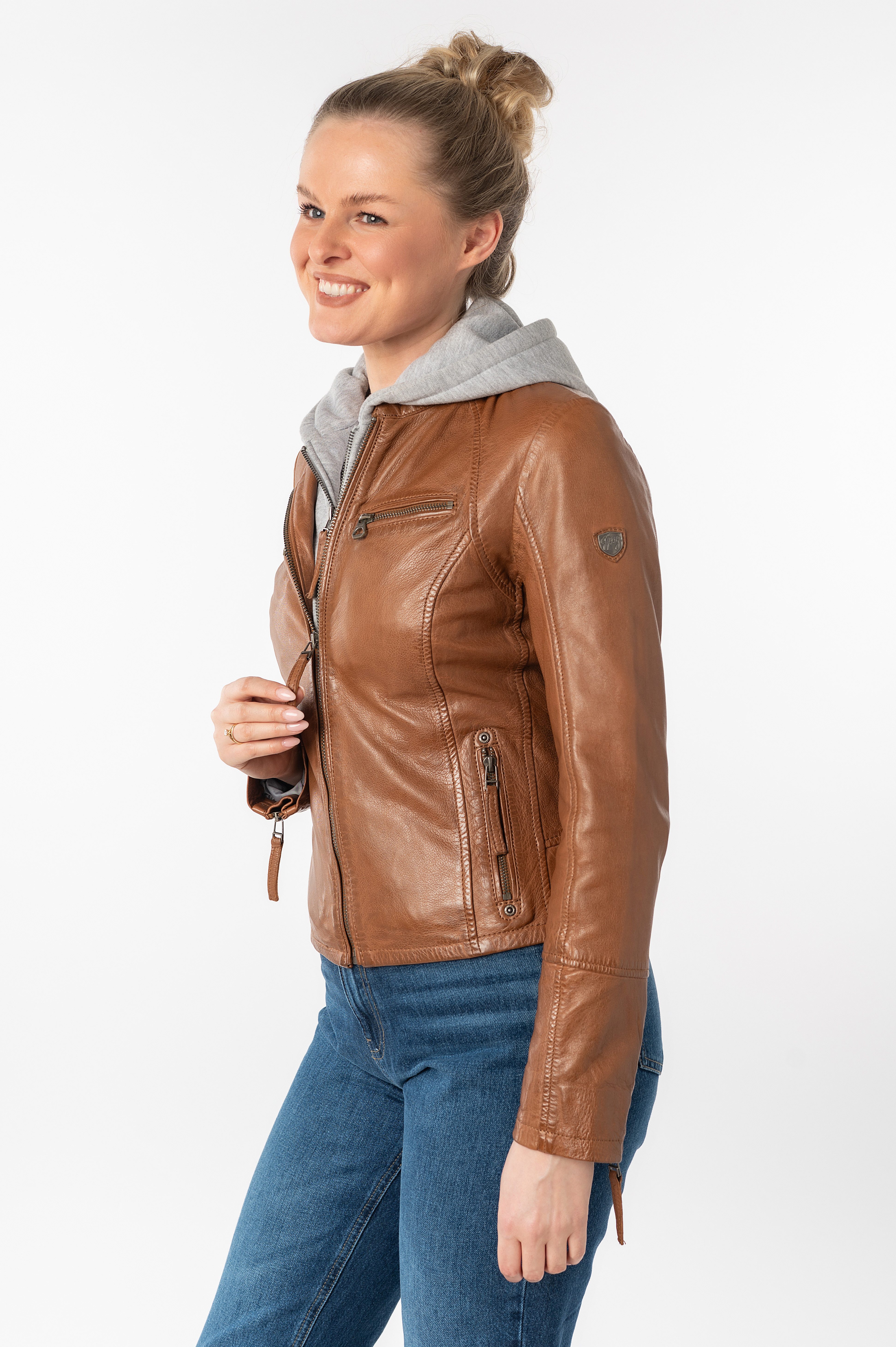 Mauritius Leren jack NOLA Two-in-one stijl - met een afneembare jerseycapuchon