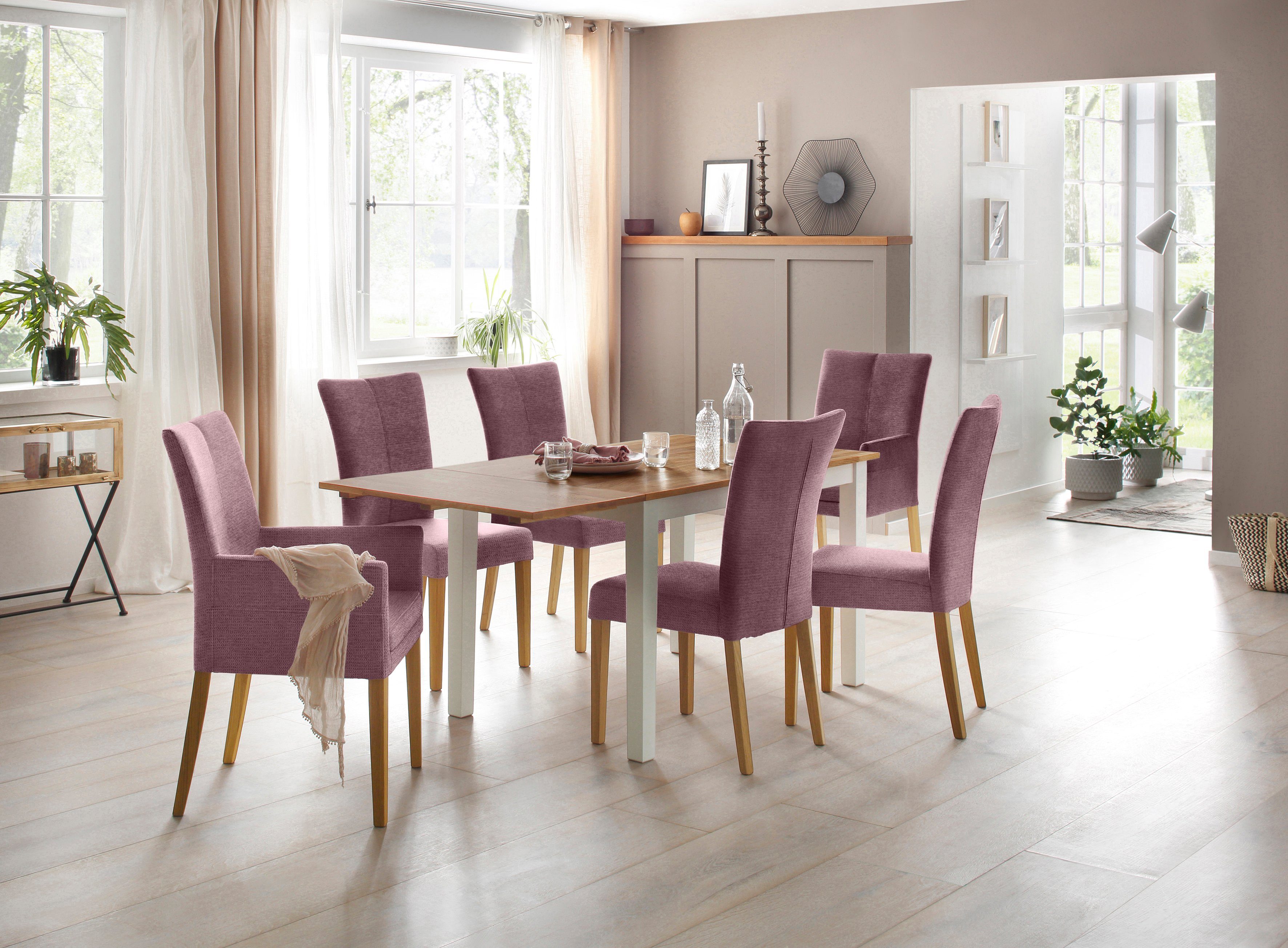 Home affaire Eetkamerstoel Aspen gestoffeerde stoel Massief houten frame, in veel bekledingskwaliteiten landhuis (set, 2 stuks)