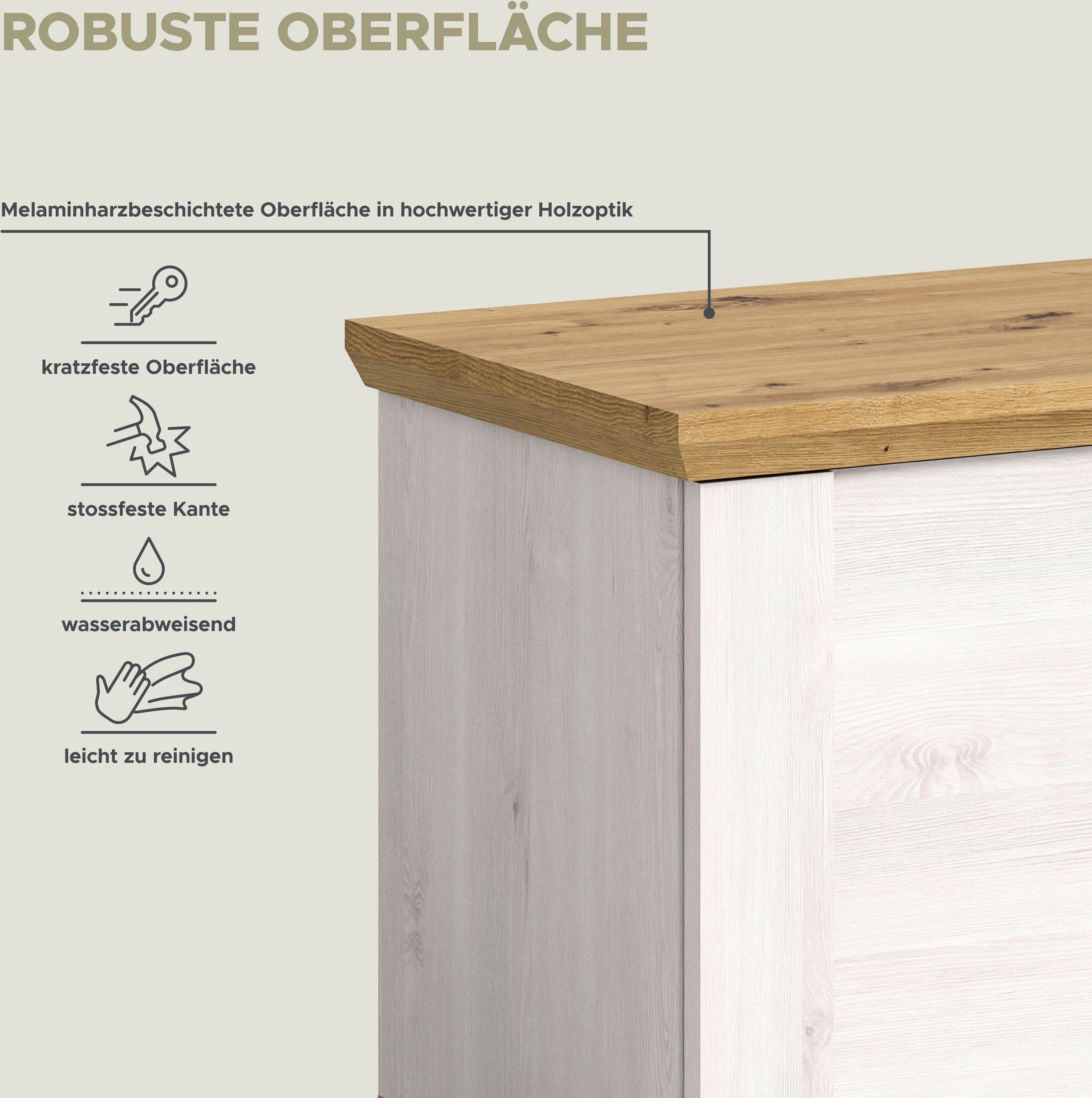 Home affaire Zitbank Cosenza, Breedte 80 cm, 1 Deurtje, 2 Planken, 2-kleurig in landelijke stijl, bank, schoenenbank, garderobenbank, halbank