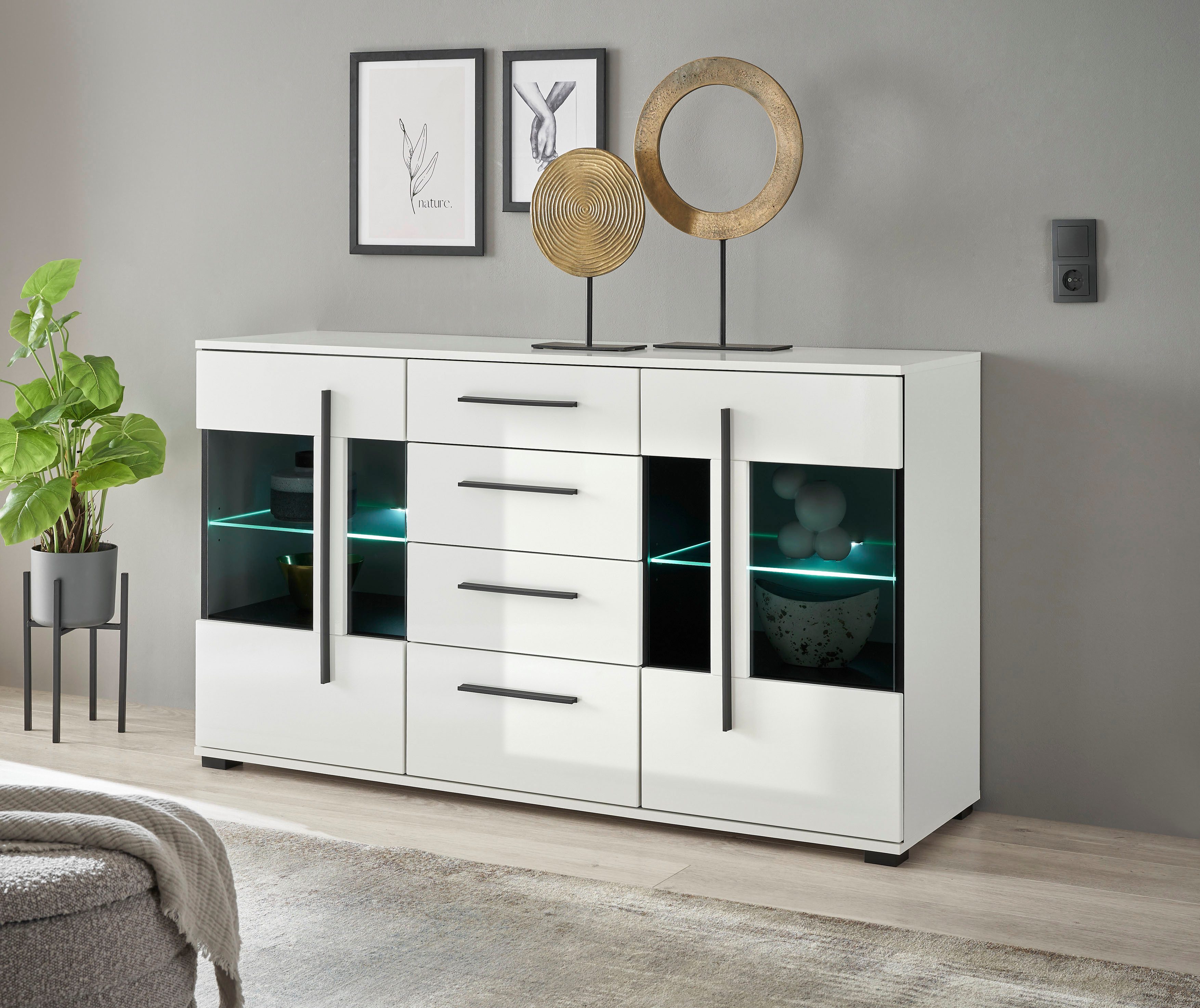 INOSIGN Dressoir Cantara, moderne kast, commode in Eiken Evoke of wit zwarte stanggreep, voldoende opbergruimte, veelzijdig inzetbaar