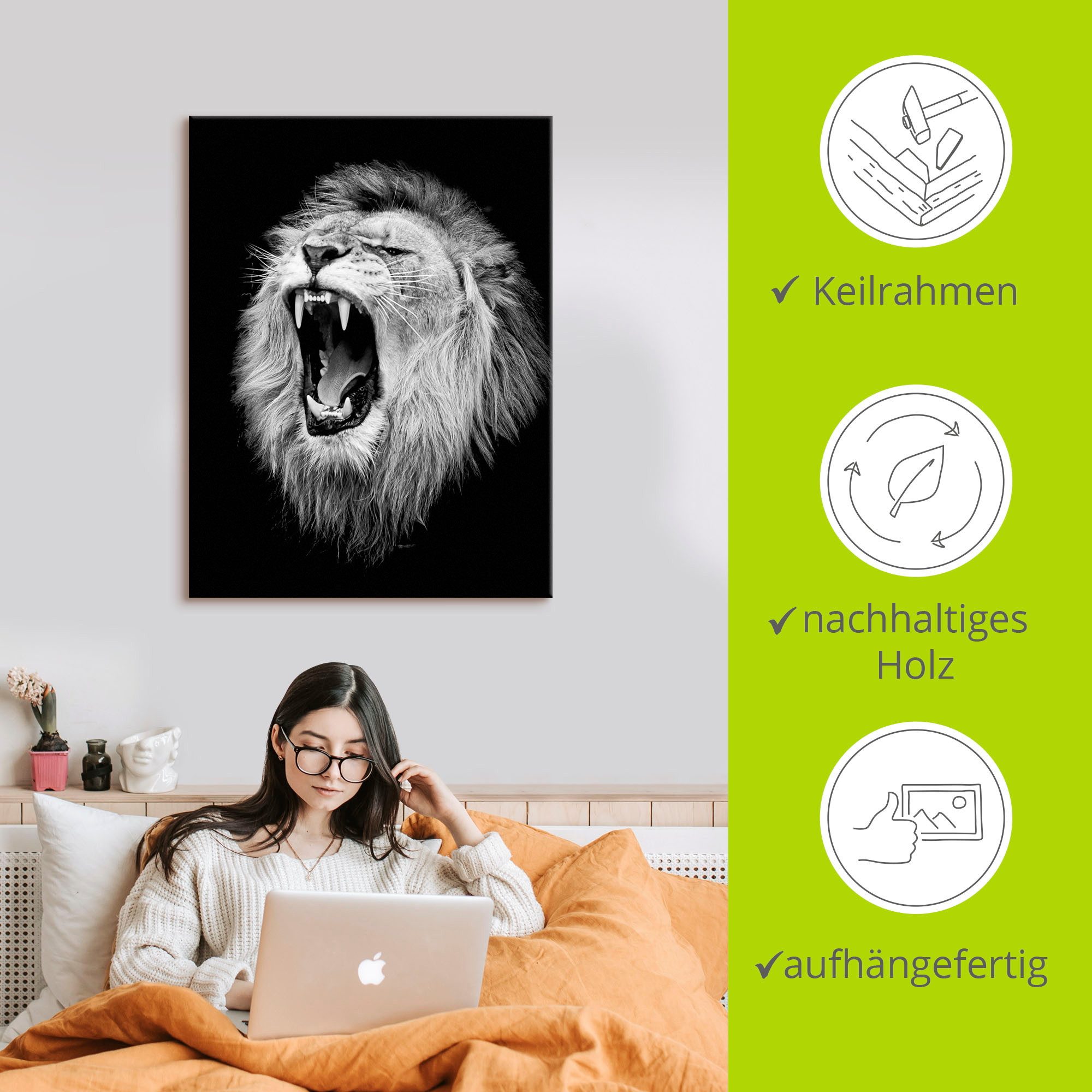 Artland Artprint De leeuw als artprint van aluminium, artprint voor buiten, artprint op linnen, poster, muursticker