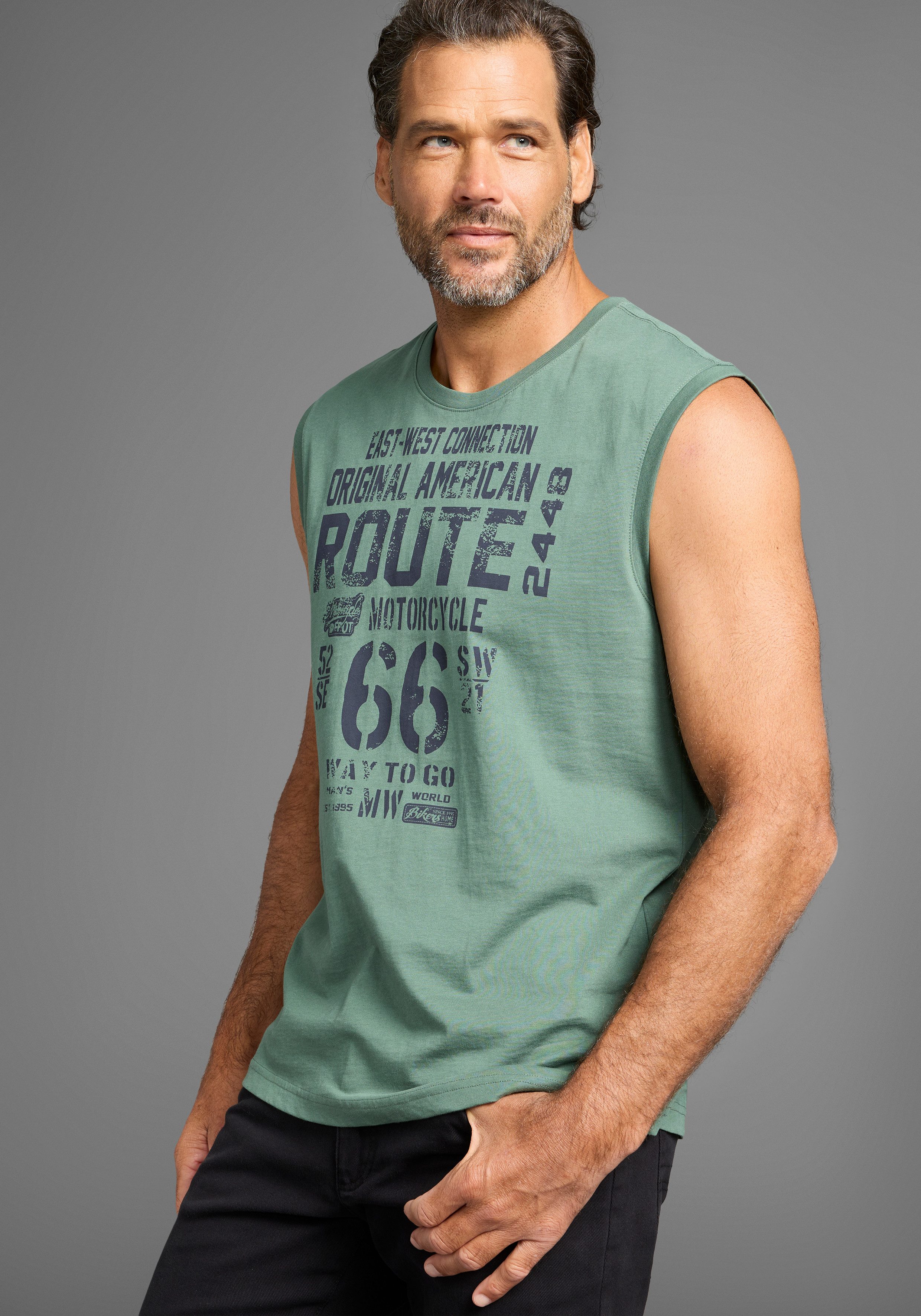 Man's World Muscle-shirt mouwloos, bedrukt, ronde hals, van 100% katoen (2-delig, Set van 2)