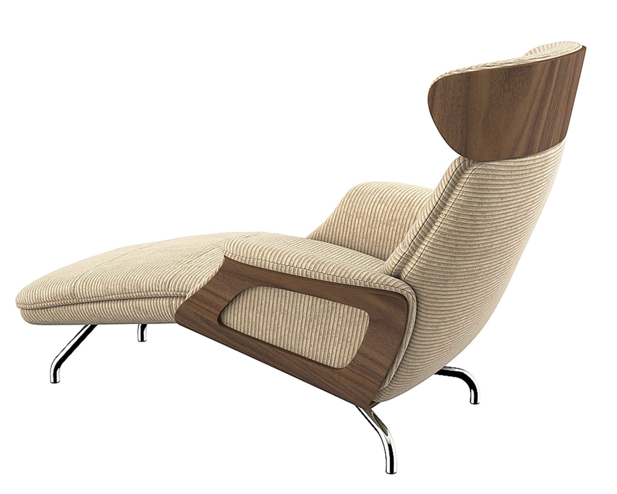 FLEXLUX Loungestoel Clement chaise longue, relaxstoel, ligstoel Rug- en hoofdsteunverstelling, armleuning, walnoot, voet van aluminium