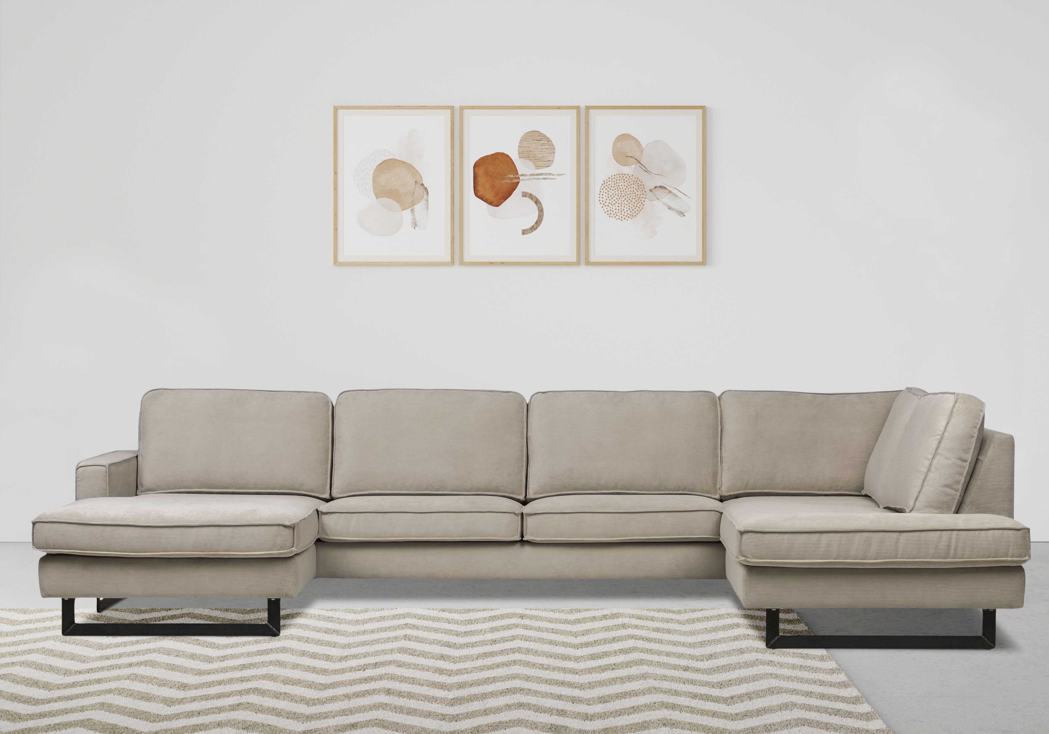 Places of Style Zithoek Pinto, 350 cm, U-vorm, XXL, met ottomanen Cord, fijncord, luxe-microvezel leer en chenille