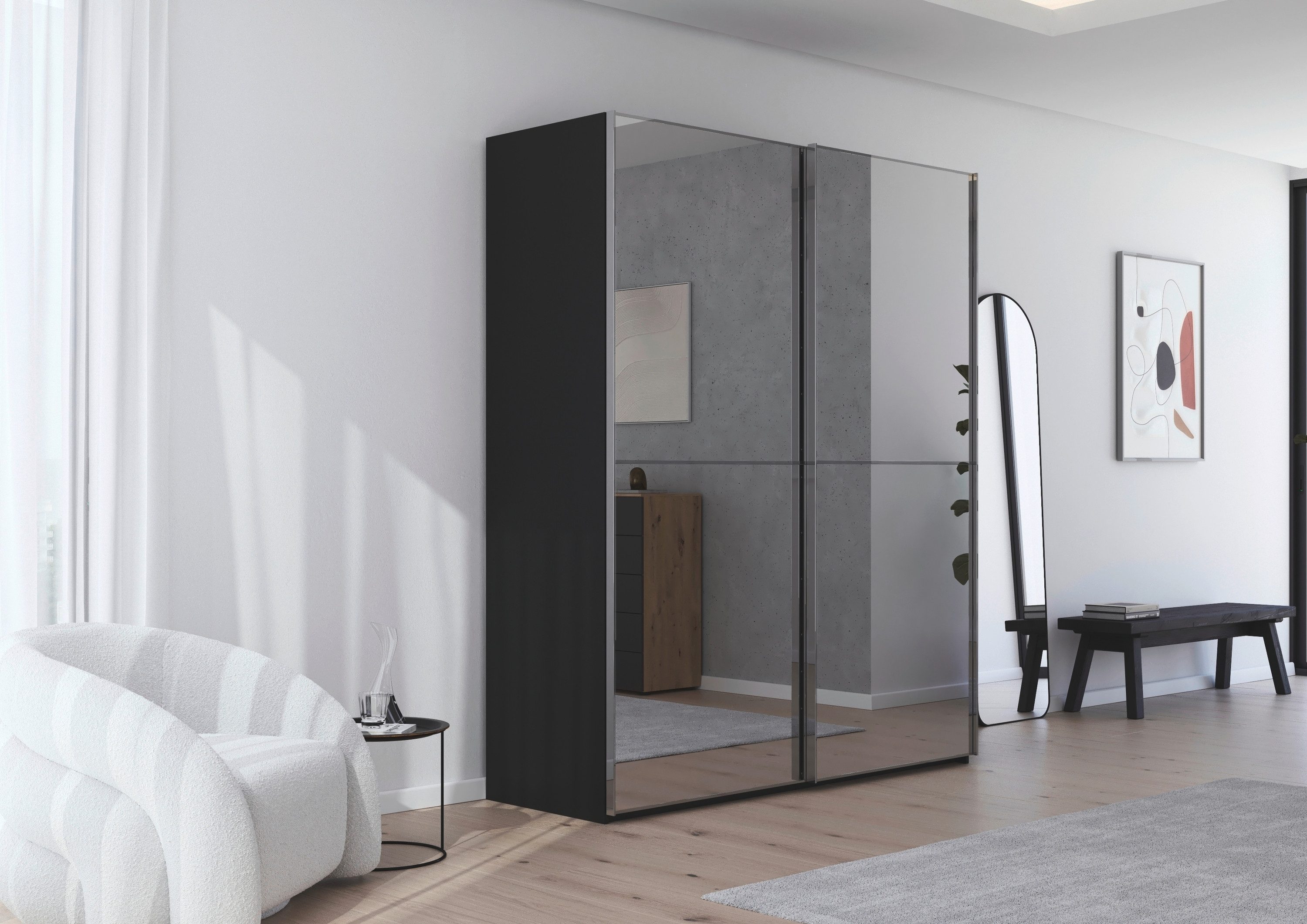 rauch Schuifdeurkast Kledingkast Kast Garderobe Slaapkamerkast SCALE-DUO edel tweedelige deuren spiegelfront en 3 sierlijsten made in germany