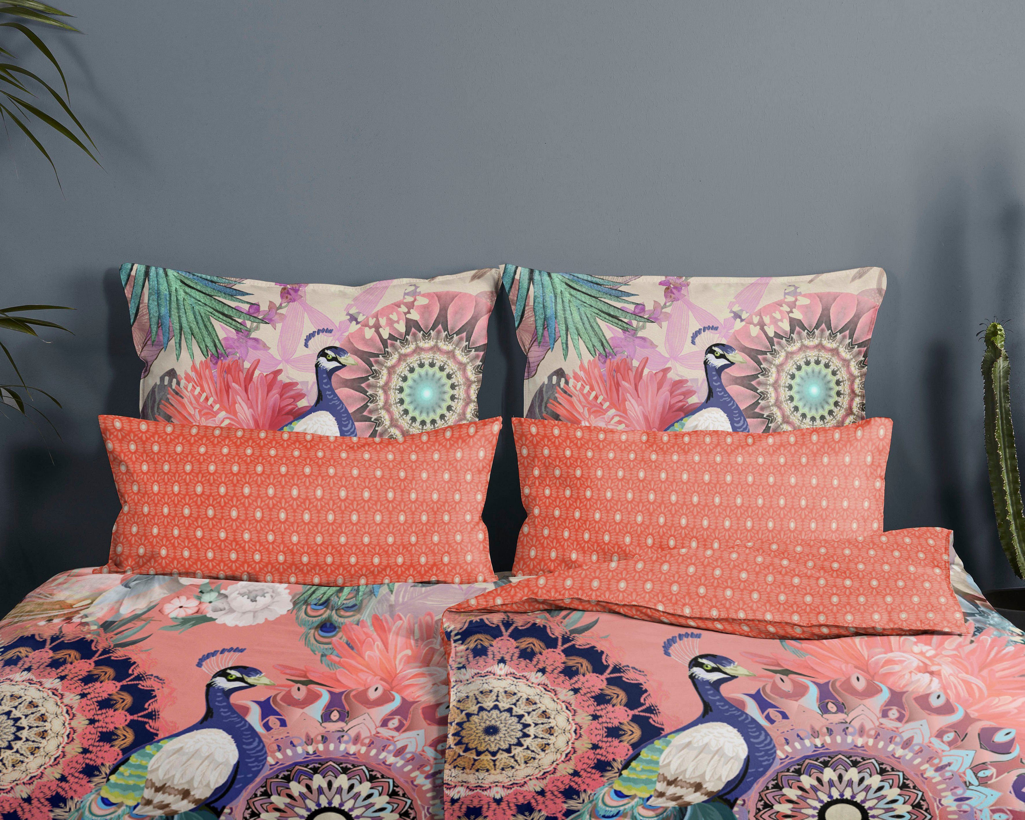 hip Tweezijdig te gebruiken overtrekset Lynouk Mako-satijn, 135x200, Rits, Omkeerbaar, Mandala, Kleurrijk, Oranje