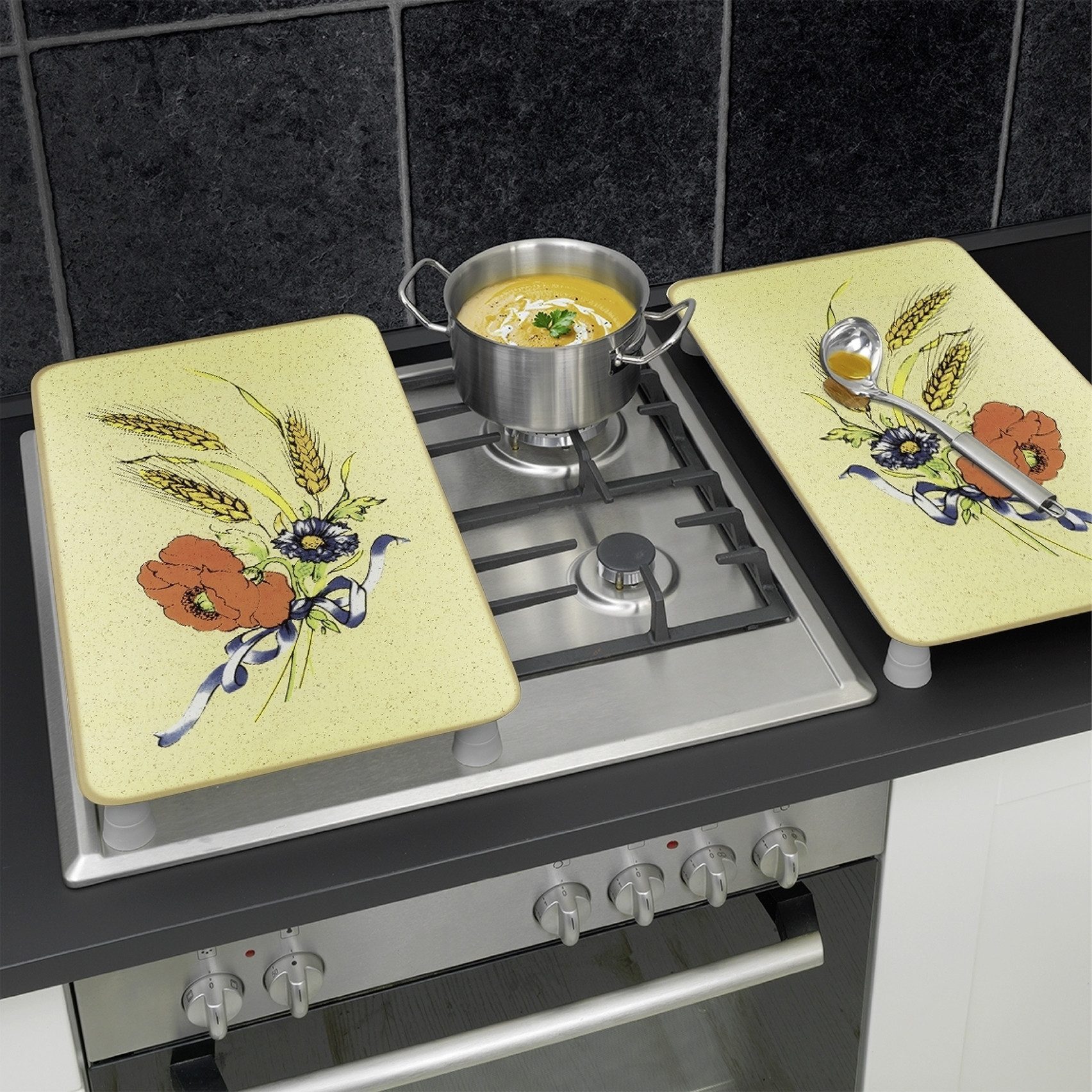 WENKO Kookplaatdeksel Universeel model Korenbloemen (set, 2-delig)