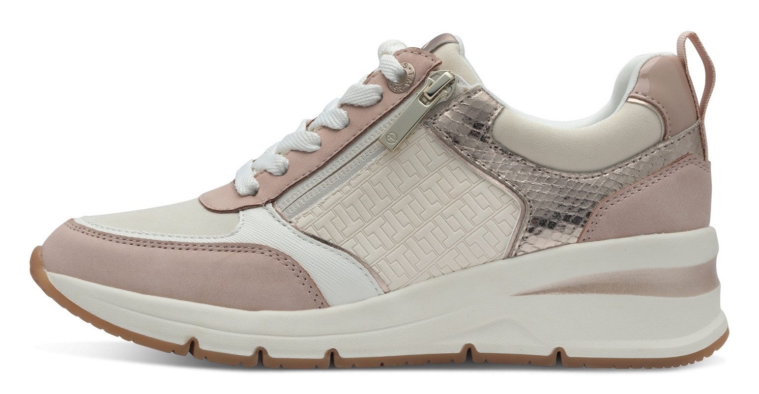 Tamaris Sneakers met sleehak vrijetijdsschoen, lage schoen, veterschoen met buitenrits