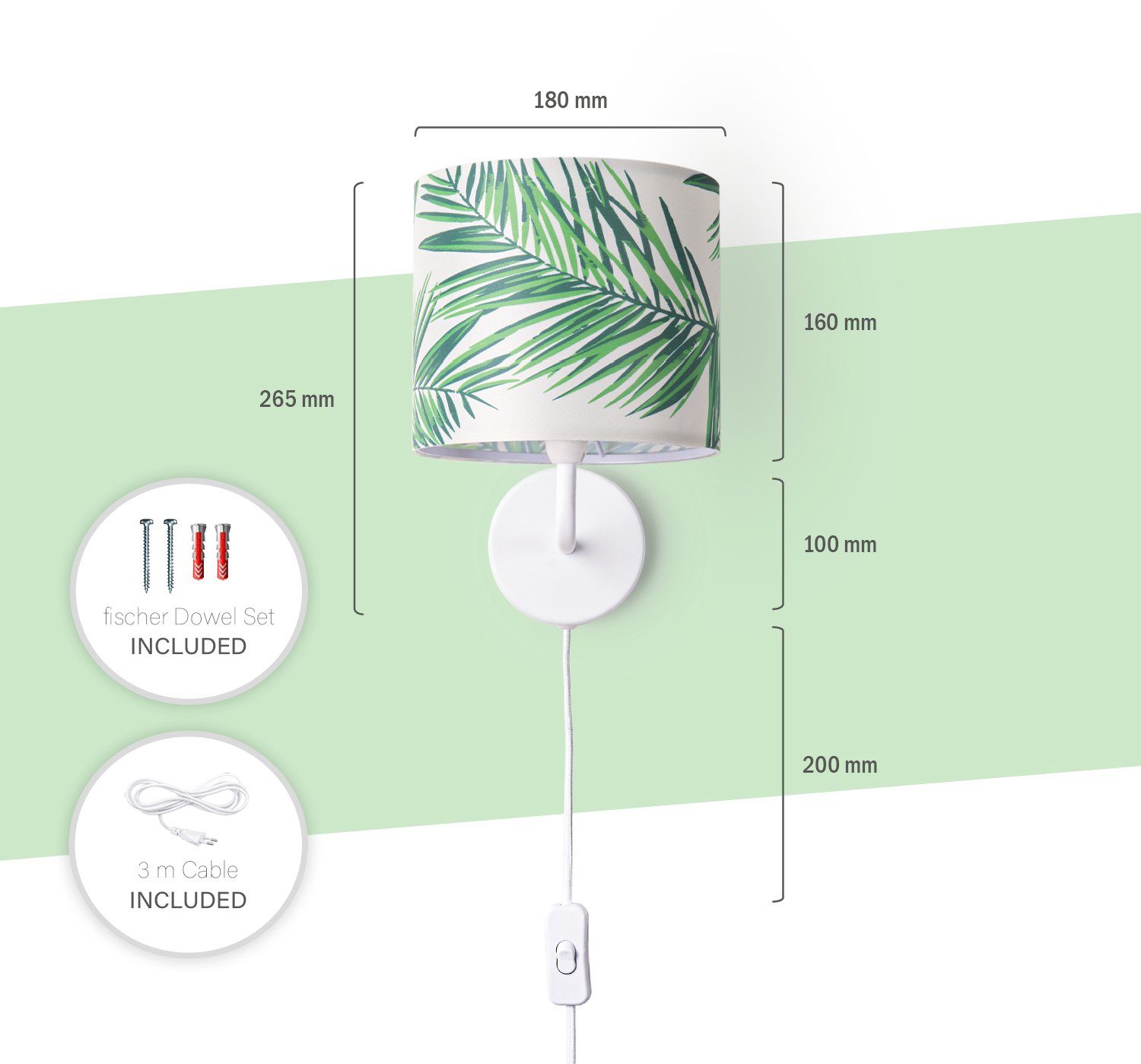 Paco Home Wandlamp Ostende 537 Kinderkamer woonkamer modern kantoor lamp lampenkap palm