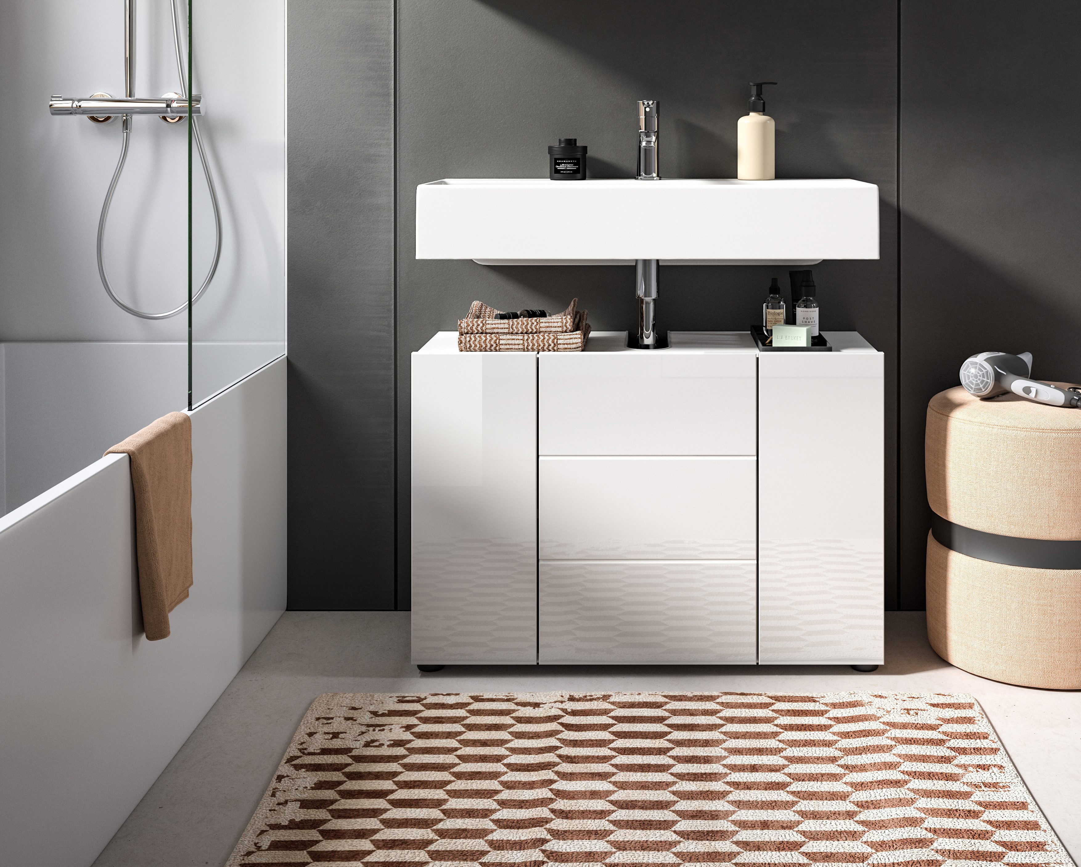 welltime Wastafelonderkast BIEL, TOPSELLER!, breedte 82 cm, 3 deuren, 2 bodems, met siphonaansluiting (1 stuk)