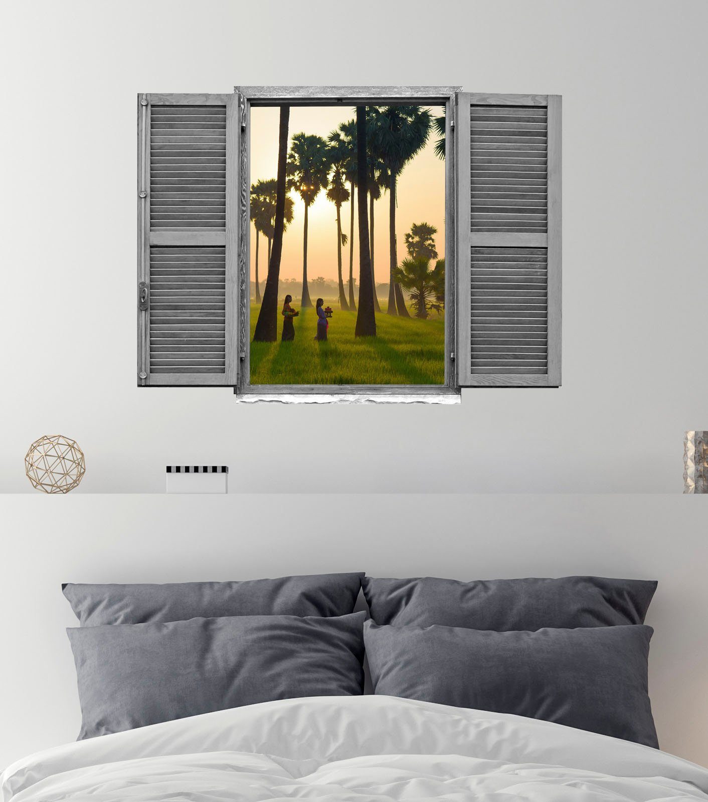 queence Wandfolie Open plek bij zonsondergang Muursticker, muurdecoratie, zelfklevend, 3D, raam (1 stuk)
