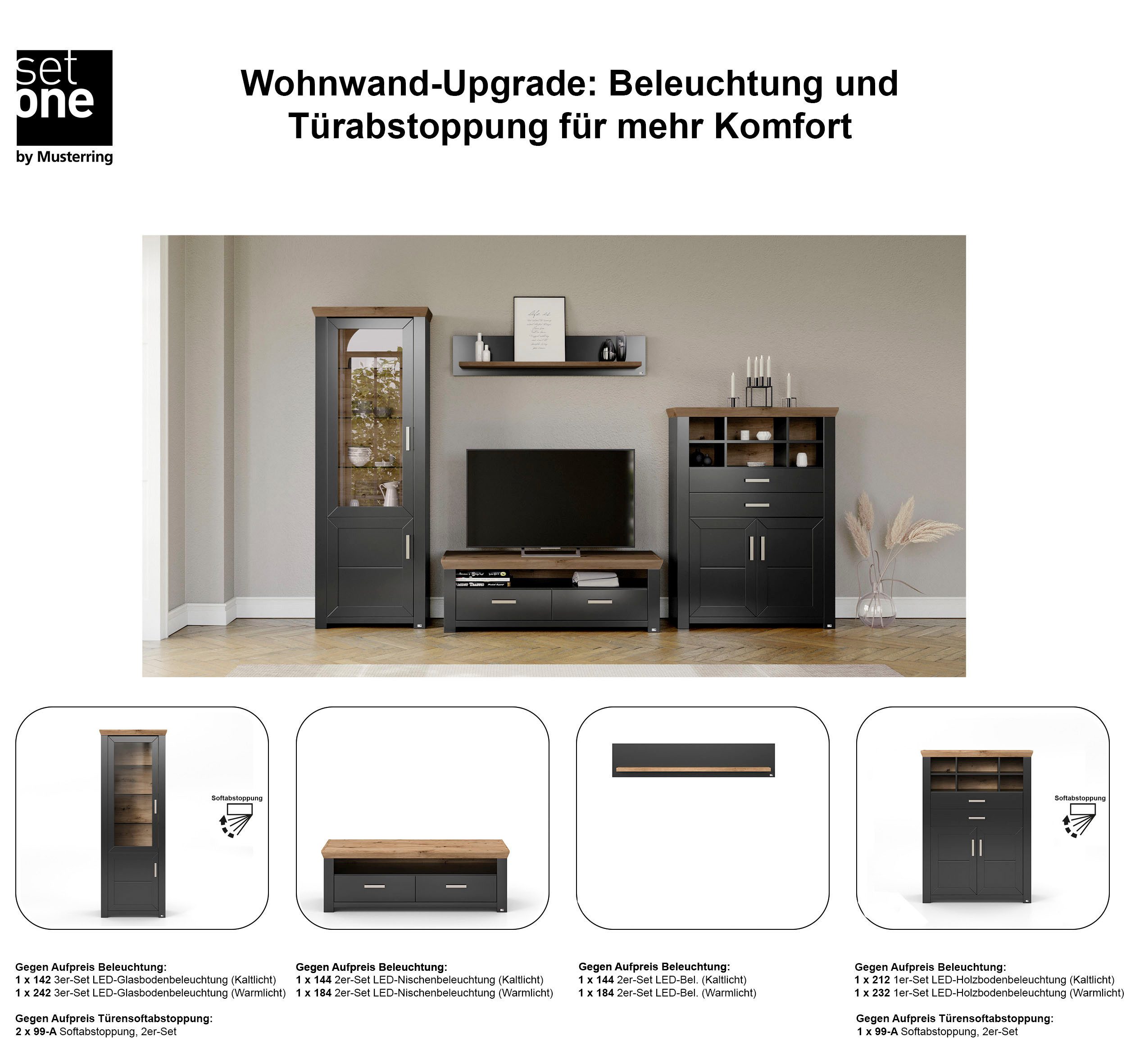 set one by Musterring Wandmeubel York Combinatie 23, in 3 kleurvarianten, totale breedte 314 cm (4-delig)