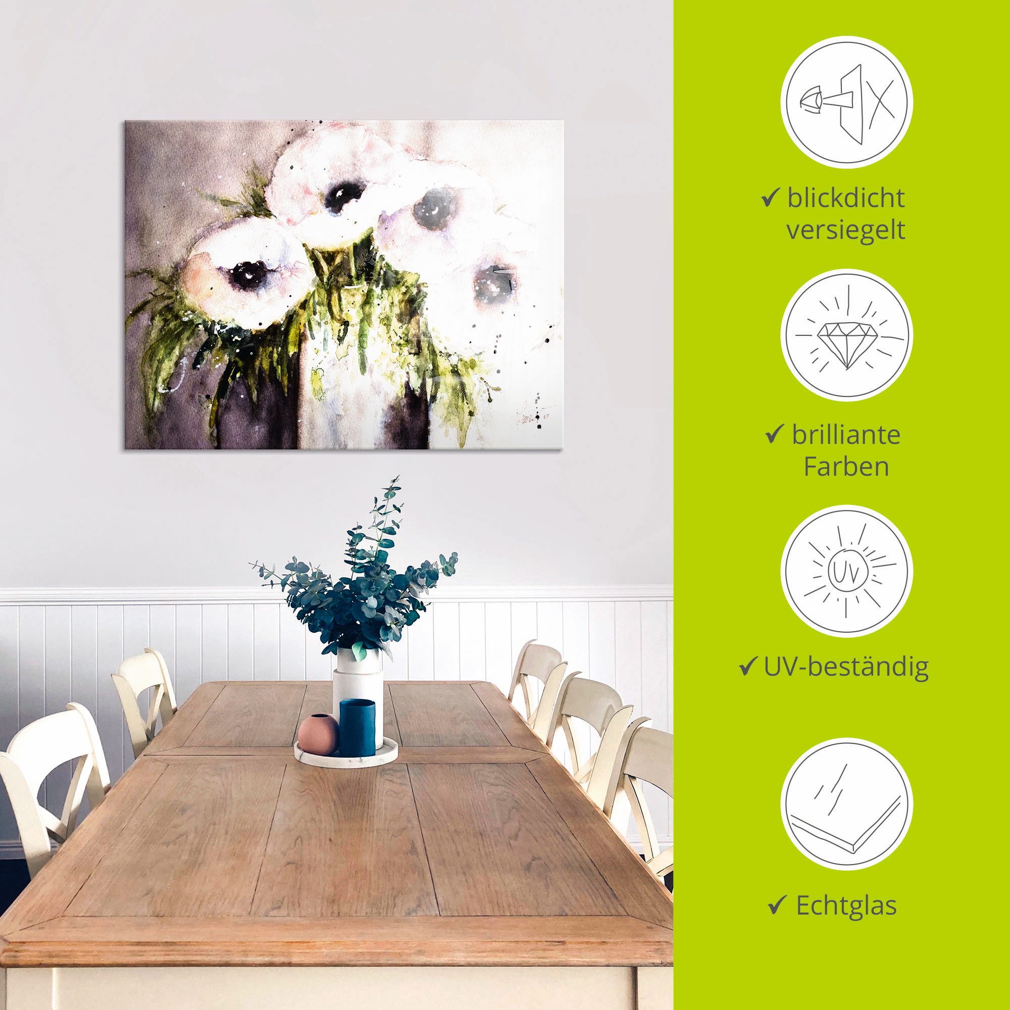 Artland Print op glas Paars papaver In vaas in verschillende maten