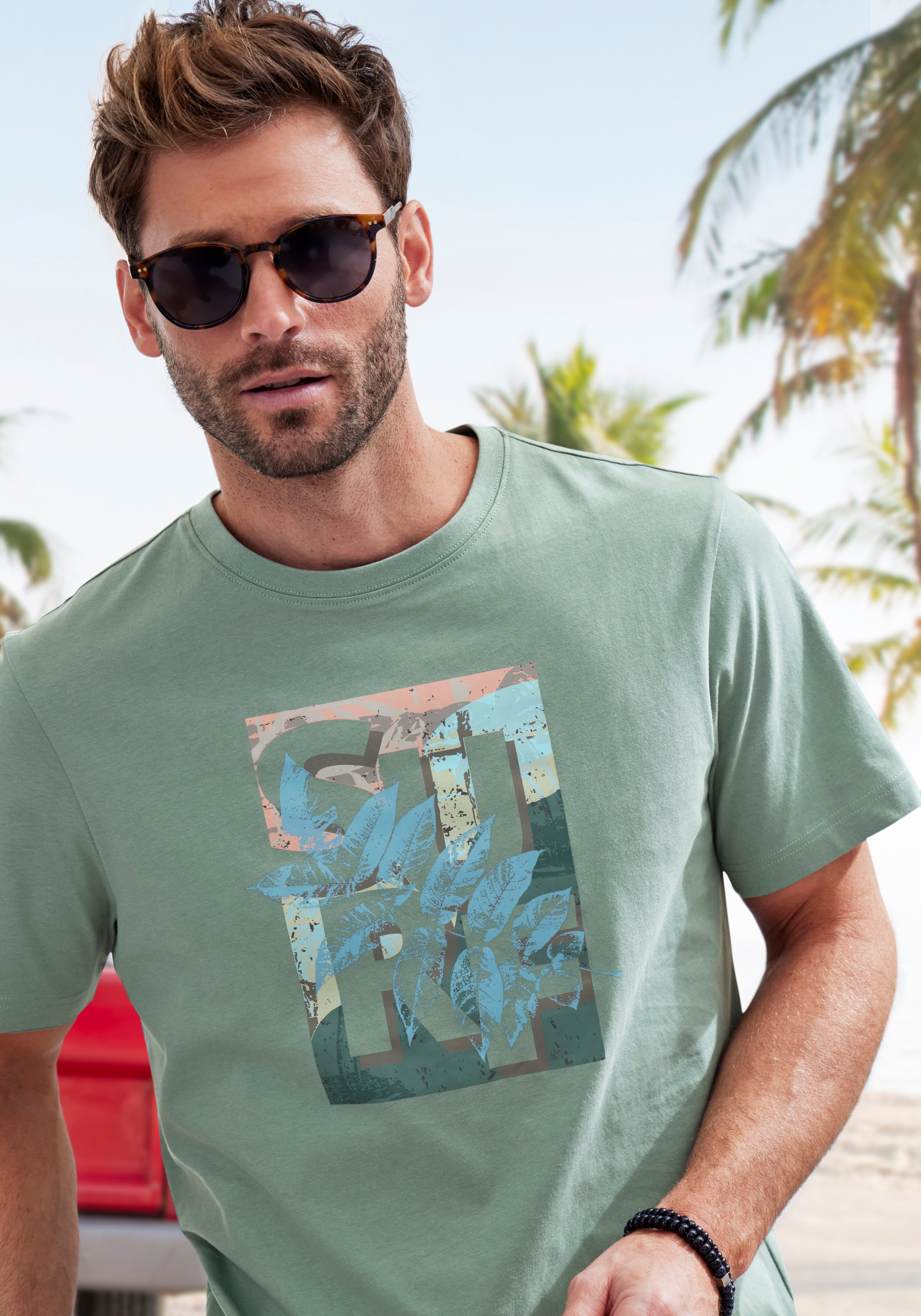 John Devin T-shirt Ronde hals shirt met surf-print van 100% katoen
