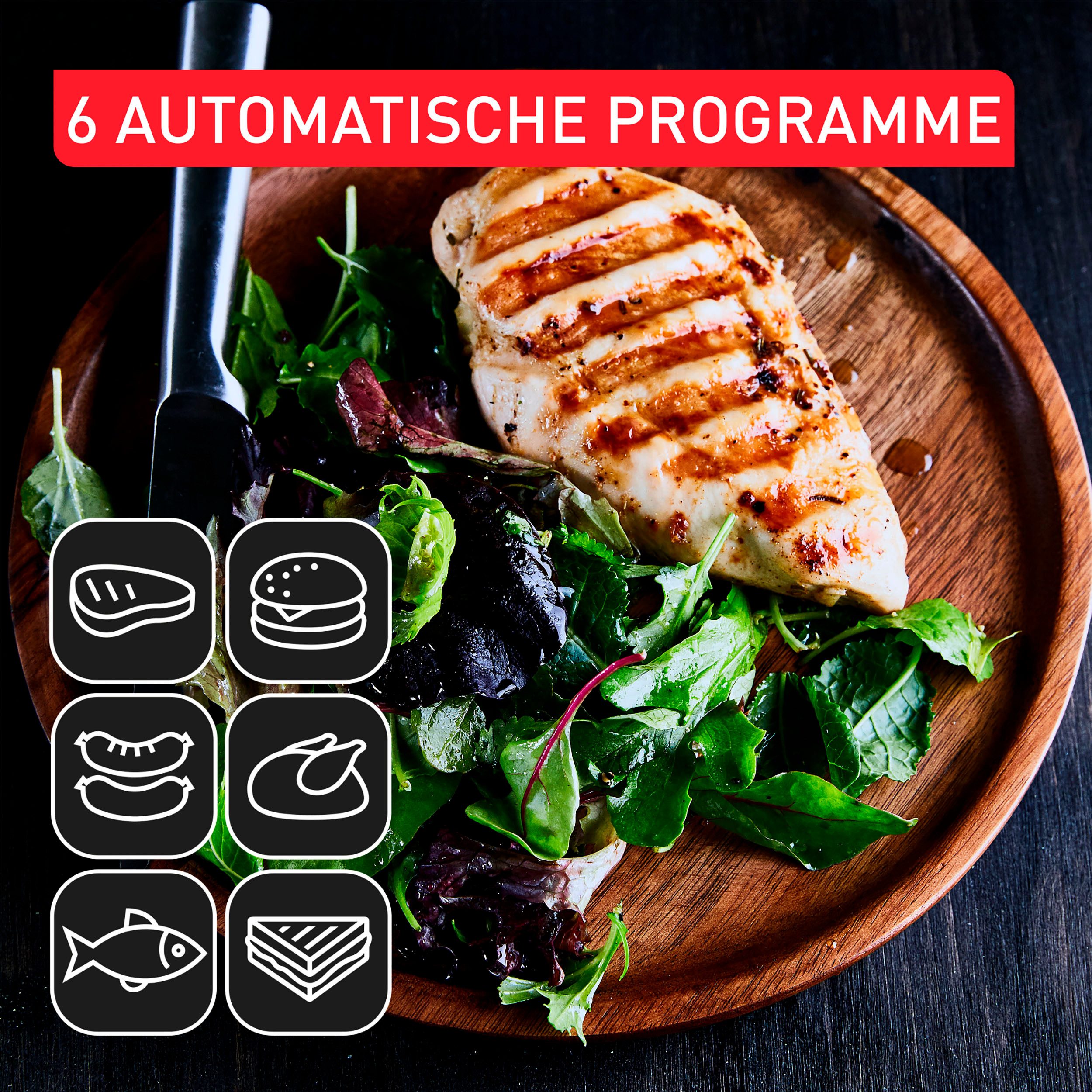 Tefal Contactgrill GC717D OptiGrill+ vernieuwde kookniveau-indicator, 6 automatische programma's, inclusief receptenboek